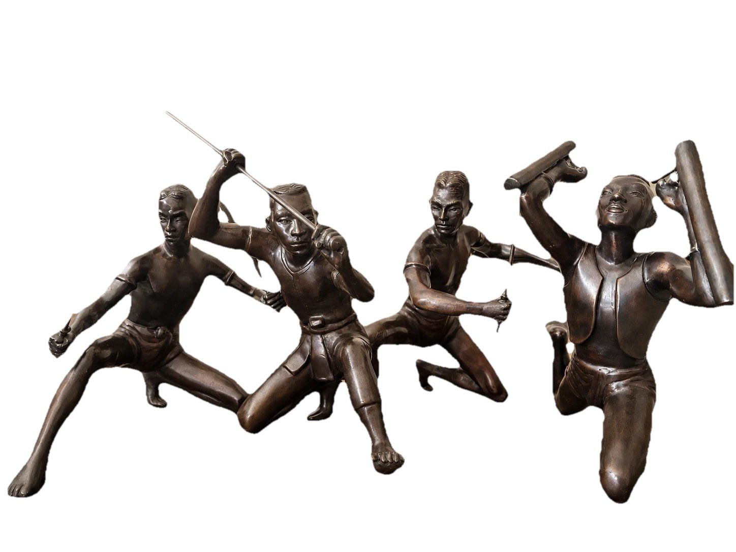 Set of 4 Vintage Bronze African Tribal Warrior Sculptures Fighter Art Statues Set of 4 Vintage Bronze African Tribal Warrior Sculptures Fighter Art Statues