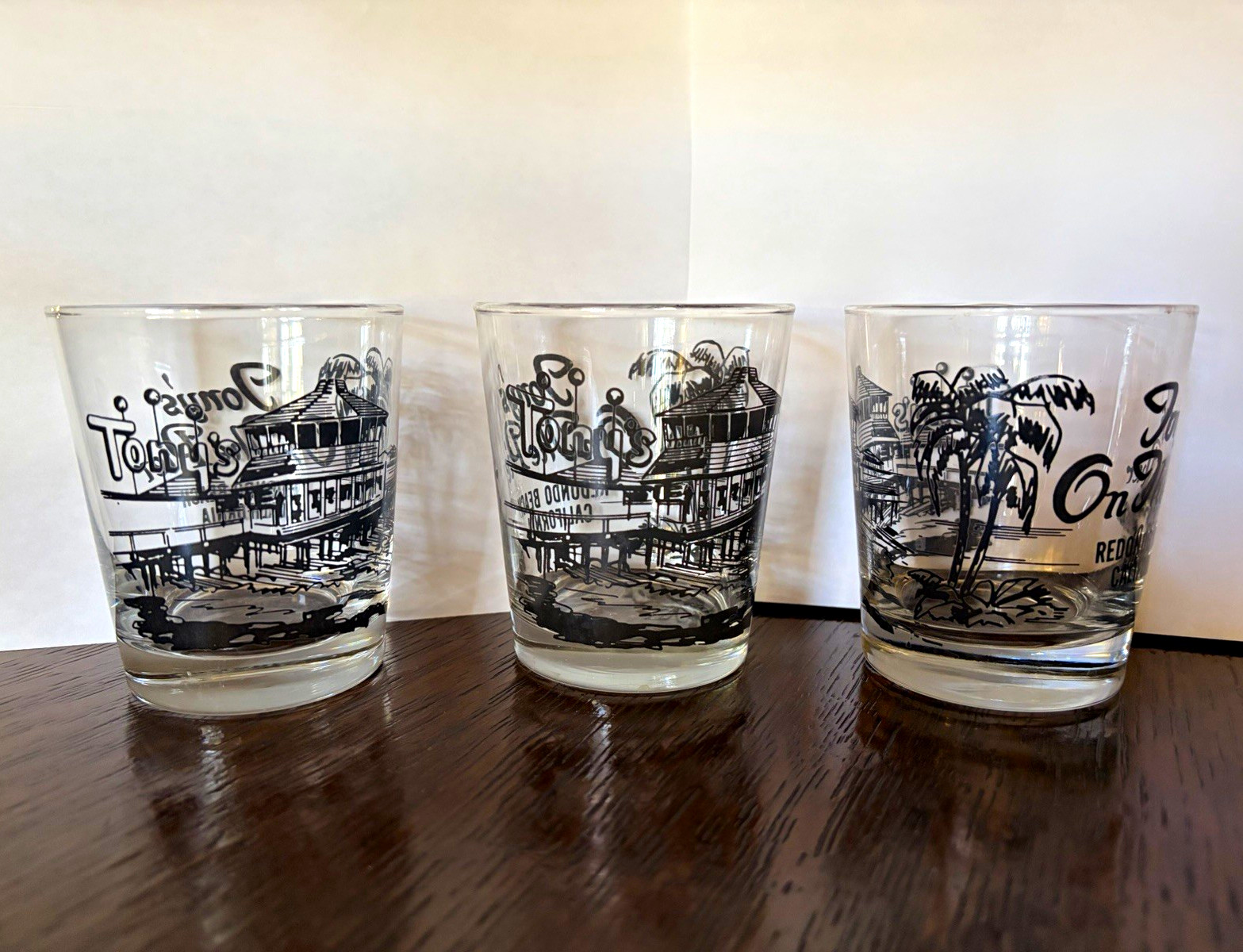 Original Vintage “Tony’s On The Pier” Redondo Beach, CA Rocks Glasses Set of 3 Original Vintage “Tony’s On The Pier” Redondo Beach, CA Rocks Glasses Set of 3