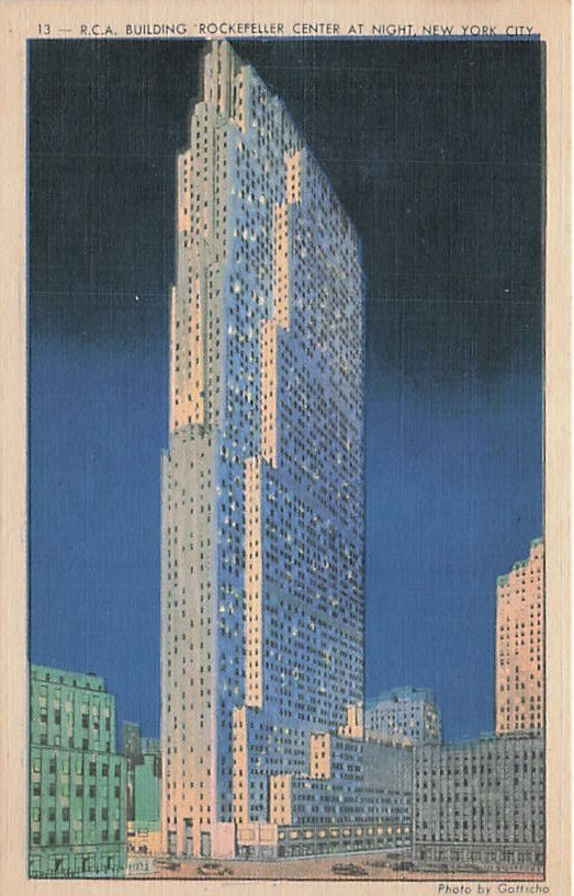 Postcard NY: RCA Building Rockefeller Center at Night, New York City Postcard NY: RCA Building Rockefeller Center at Night, New York City