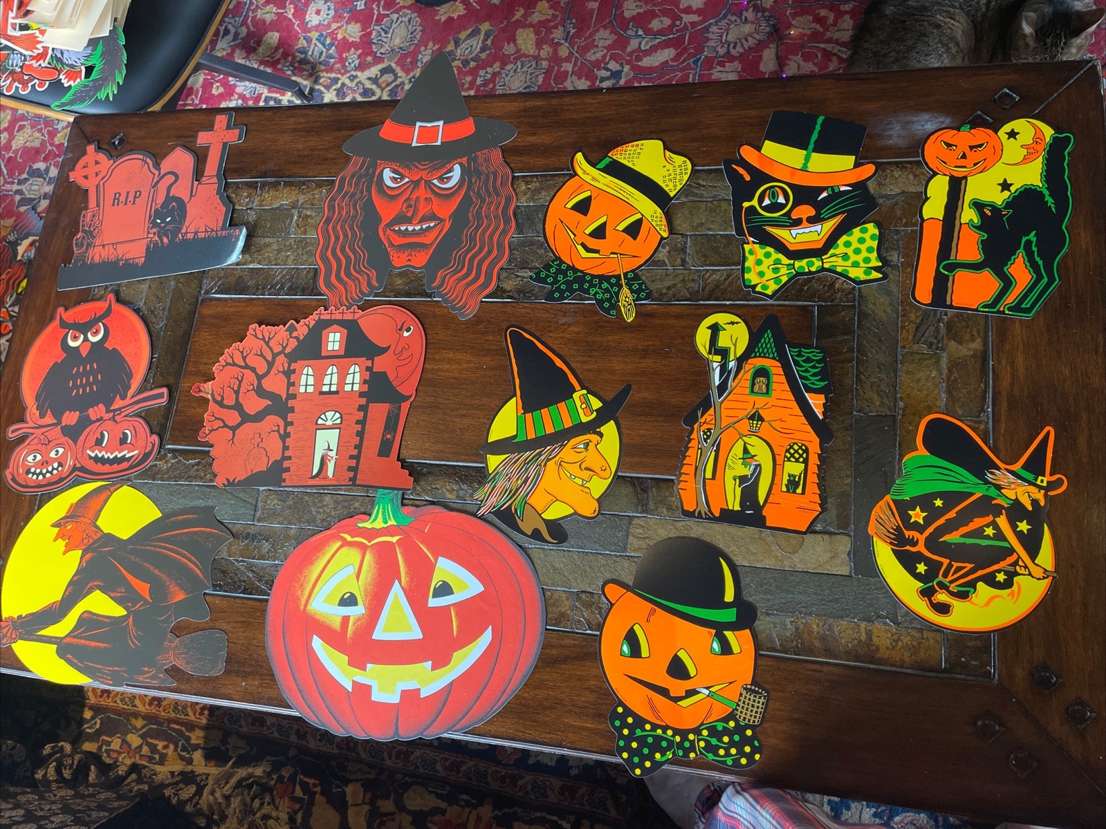 Halloween Decorations Diecut beistle Witch Pumpkin House Cat Vintage Antique H79 Halloween Decorations Diecut beistle Witch Pumpkin House Cat Vintage Antique H79