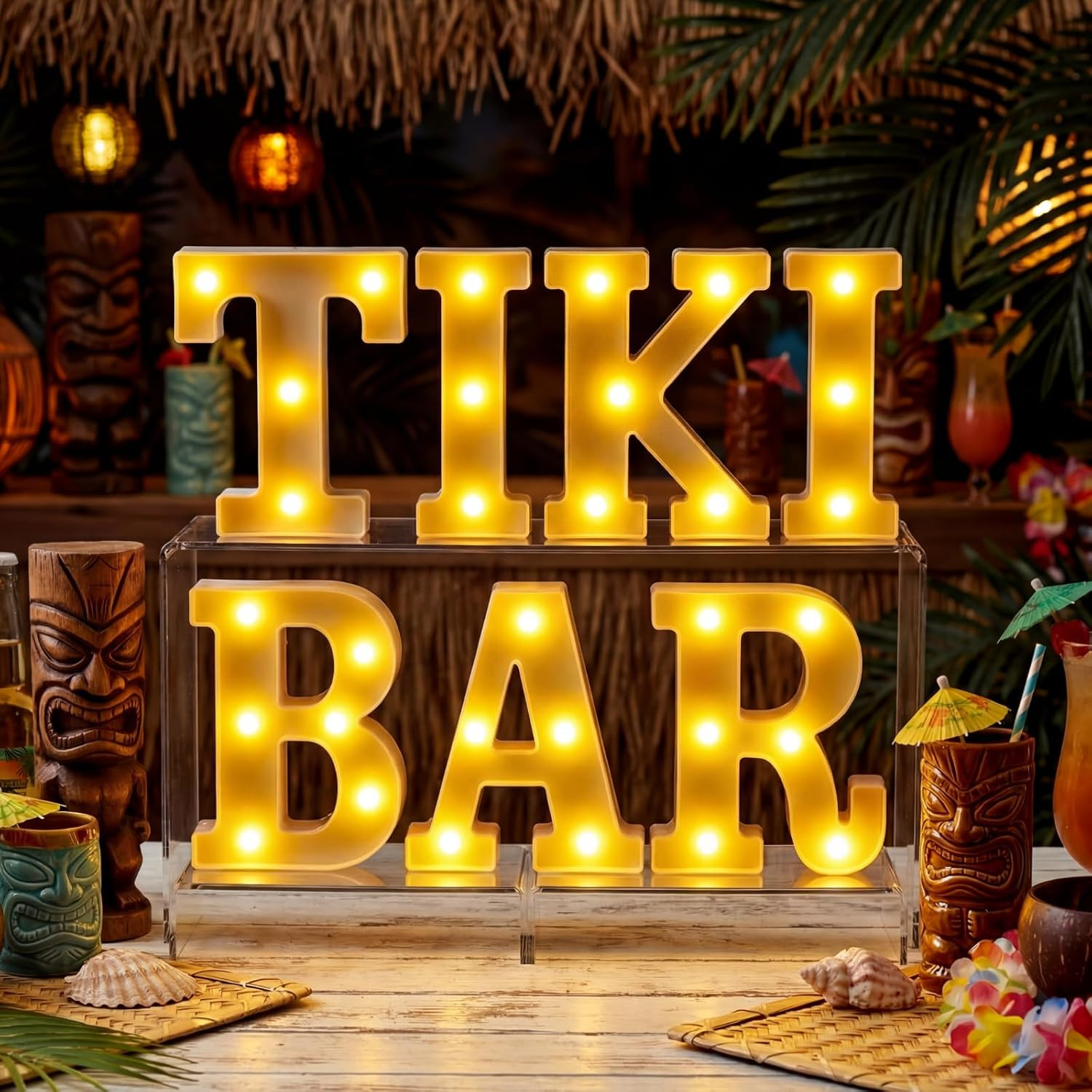 7 Pcs Hawaiian Luau Tiki Party Decoration Tiki Bar LED Light Sign 7 Pcs Hawaiian Luau Tiki Party Decoration Tiki Bar LED Light Sign