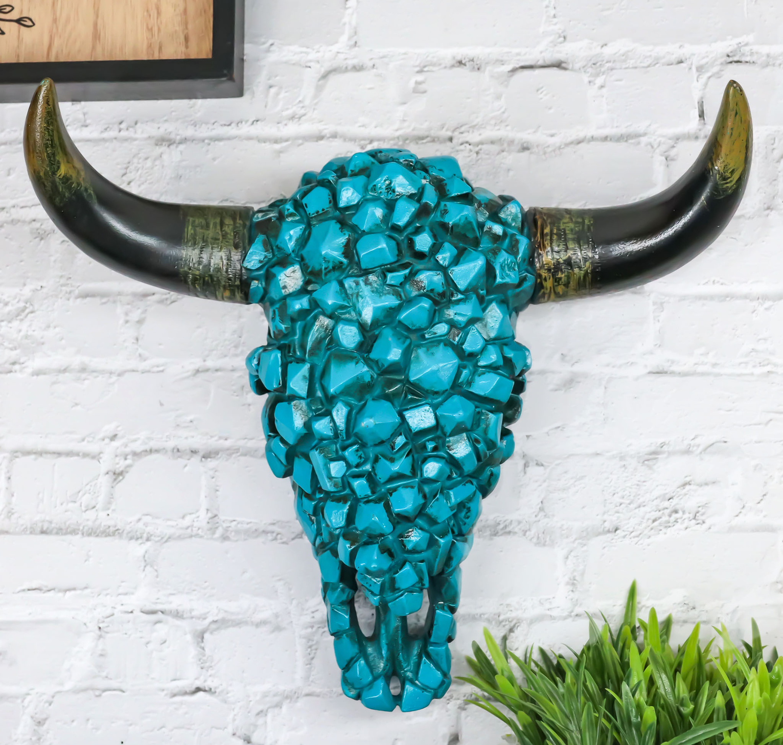 Southwest Steer Bison Bull Cow Skull With Mosaic Turquoise Rocks Wall Decor Southwest Steer Bison Bull Cow Skull With Mosaic Turquoise Rocks Wall Decor