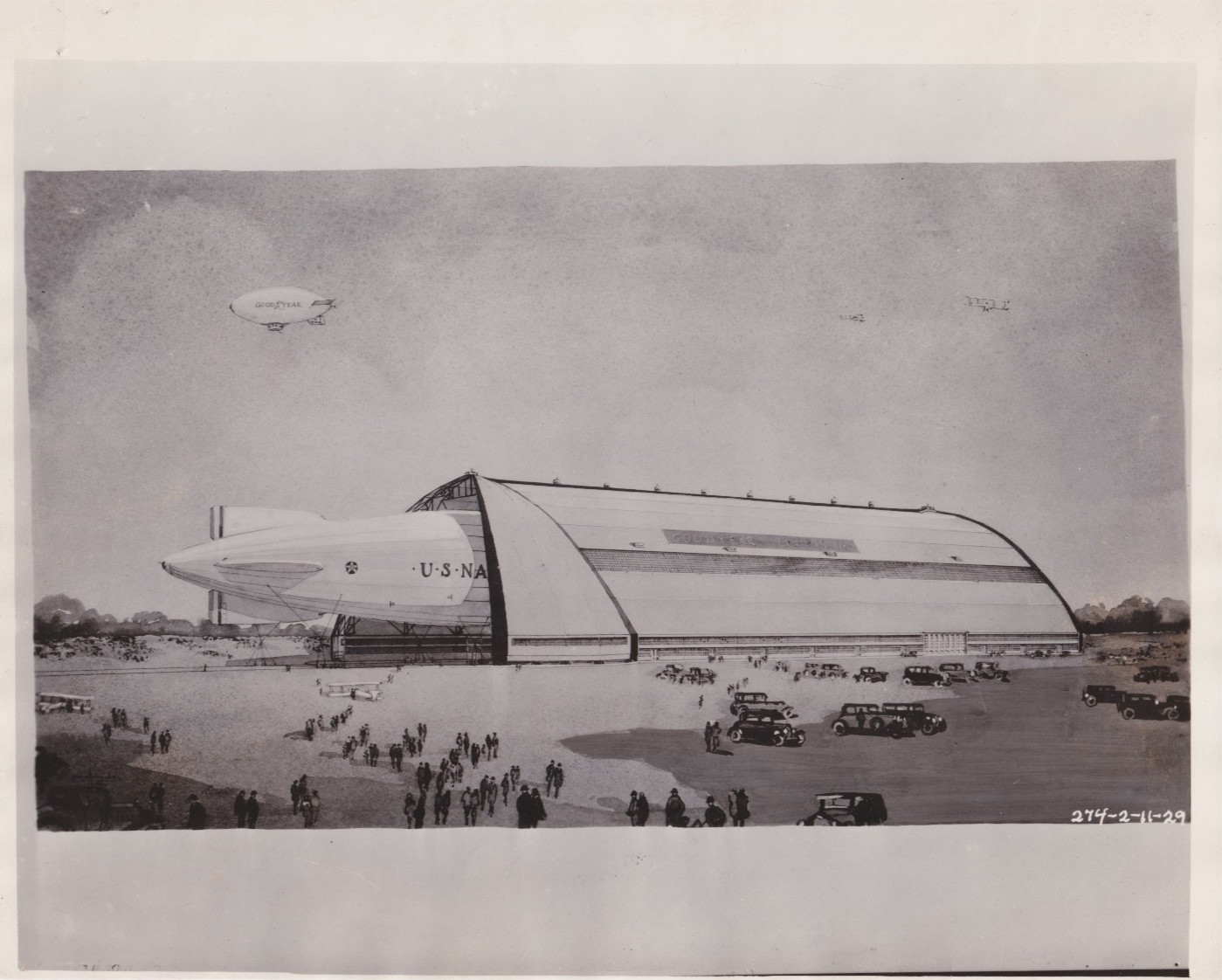 1929 Press Photo Artist Drawing Goodyear Zeppelin Company Airship Factory & Dock 1929 Press Photo Artist Drawing Goodyear Zeppelin Company Airship Factory & Dock