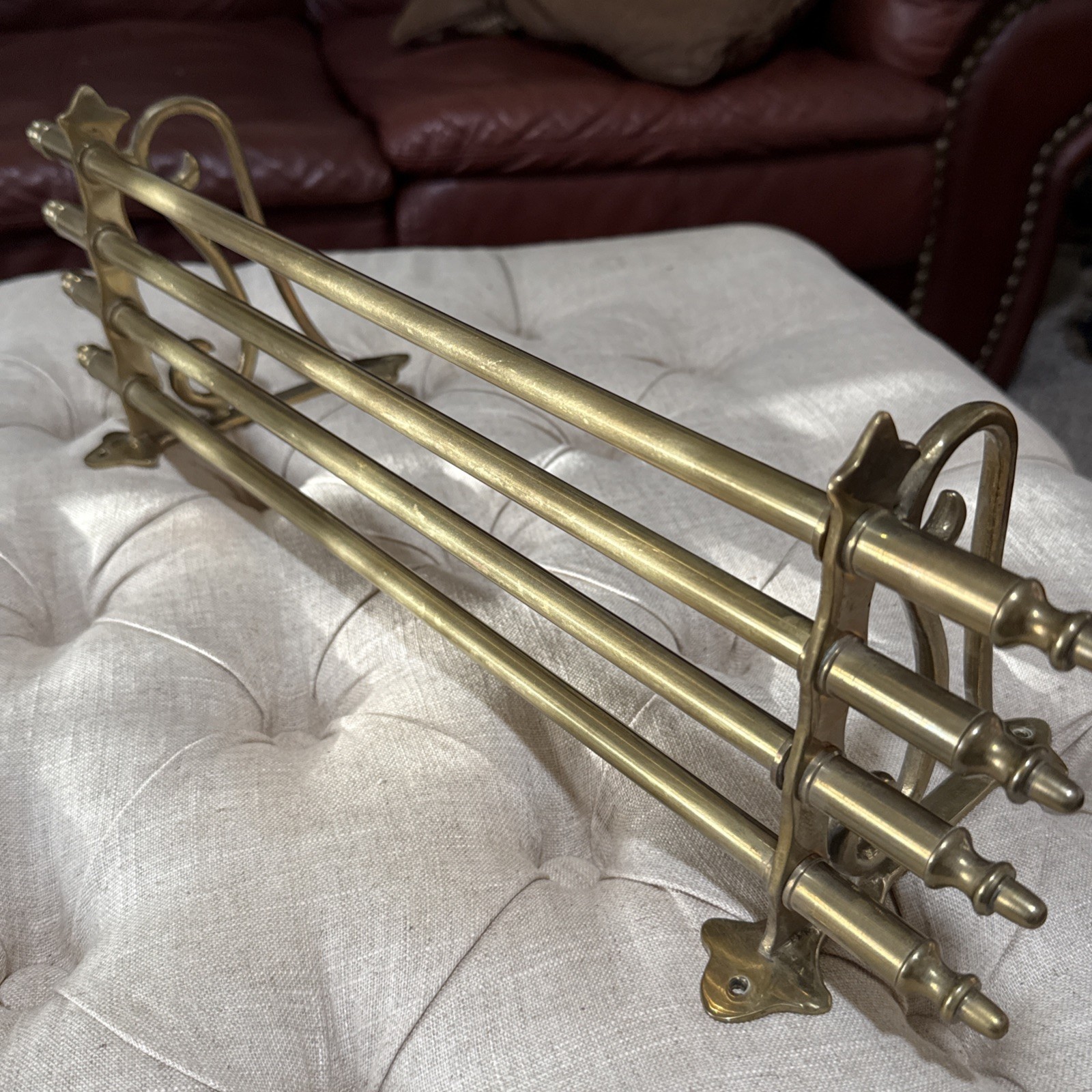 Antique/Vintage Brass Rail Road Train Hat Luggage Rack Shelf 19 7/8” Pullman Antique/Vintage Brass Rail Road Train Hat Luggage Rack Shelf 19 7/8” Pullman