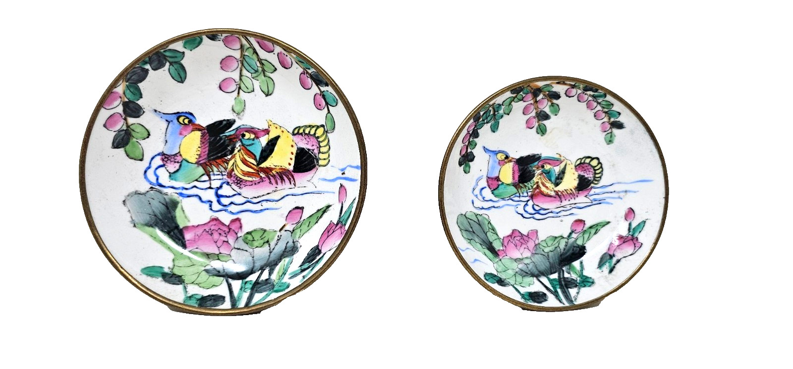 Pair of Vintage Chinese Hand-Painted Porcelain Wall Plates - Mandarin Ducks Pair of Vintage Chinese Hand-Painted Porcelain Wall Plates - Mandarin Ducks