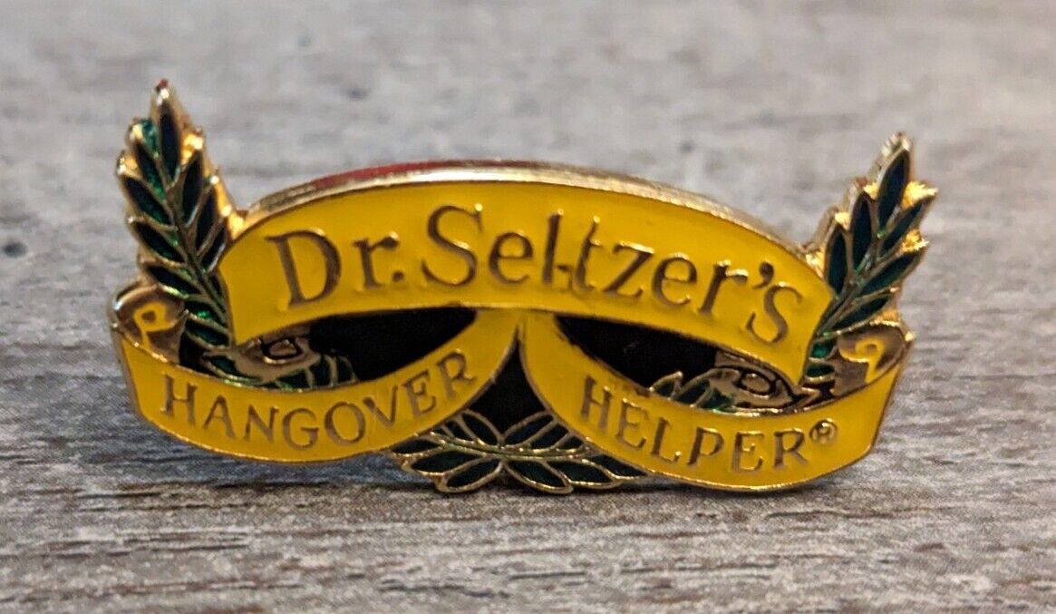 Rare Dr. Seltzer's Hangover Helper Advertising Vintage  Yellow Enamel Lapel Pin