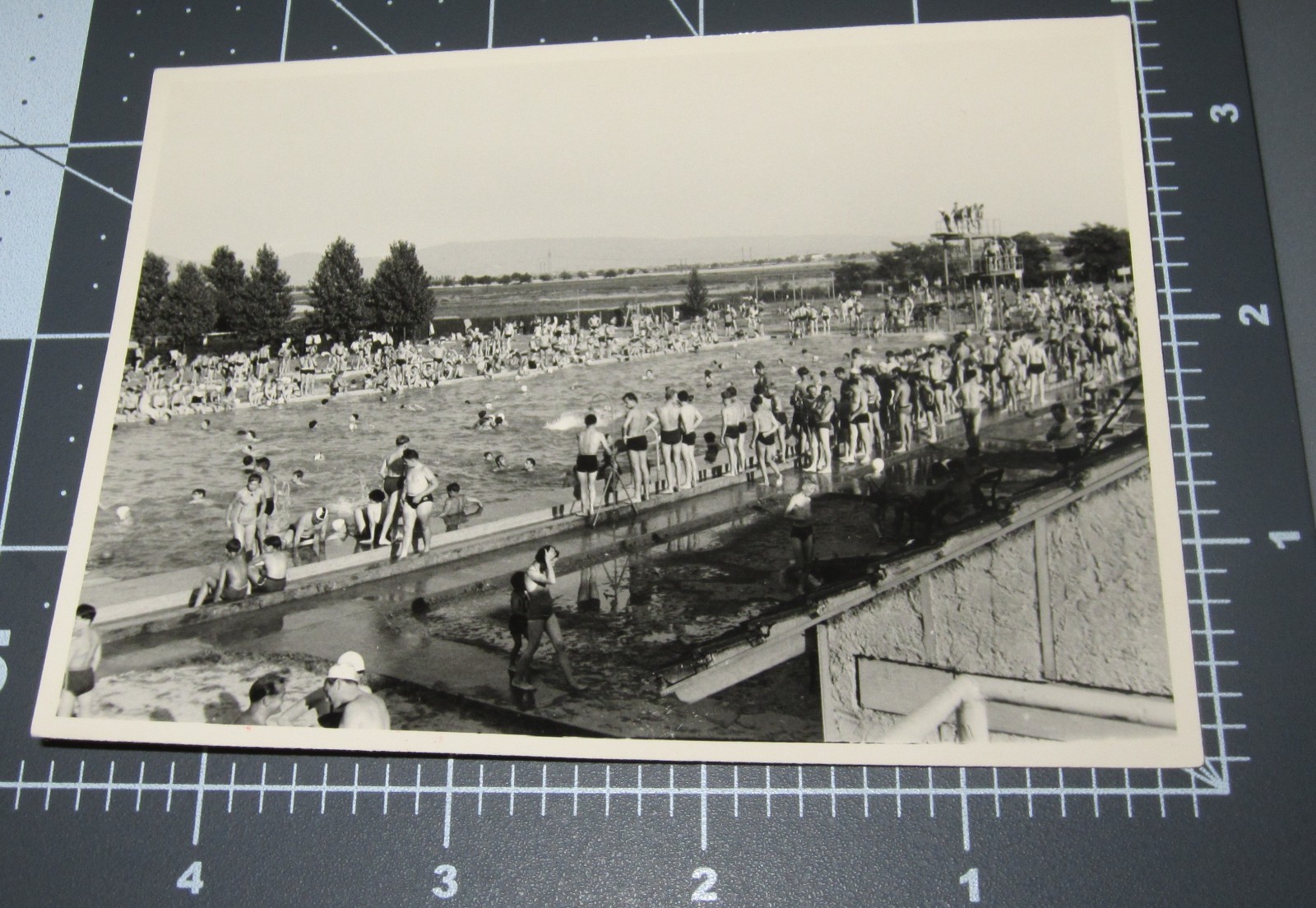 HUGE CROWD City POOL Diving Swimsuits Men Women Summer Vintage Snapshot PHOTO HUGE CROWD City POOL Diving Swimsuits Men Women Summer Vintage Snapshot PHOTO