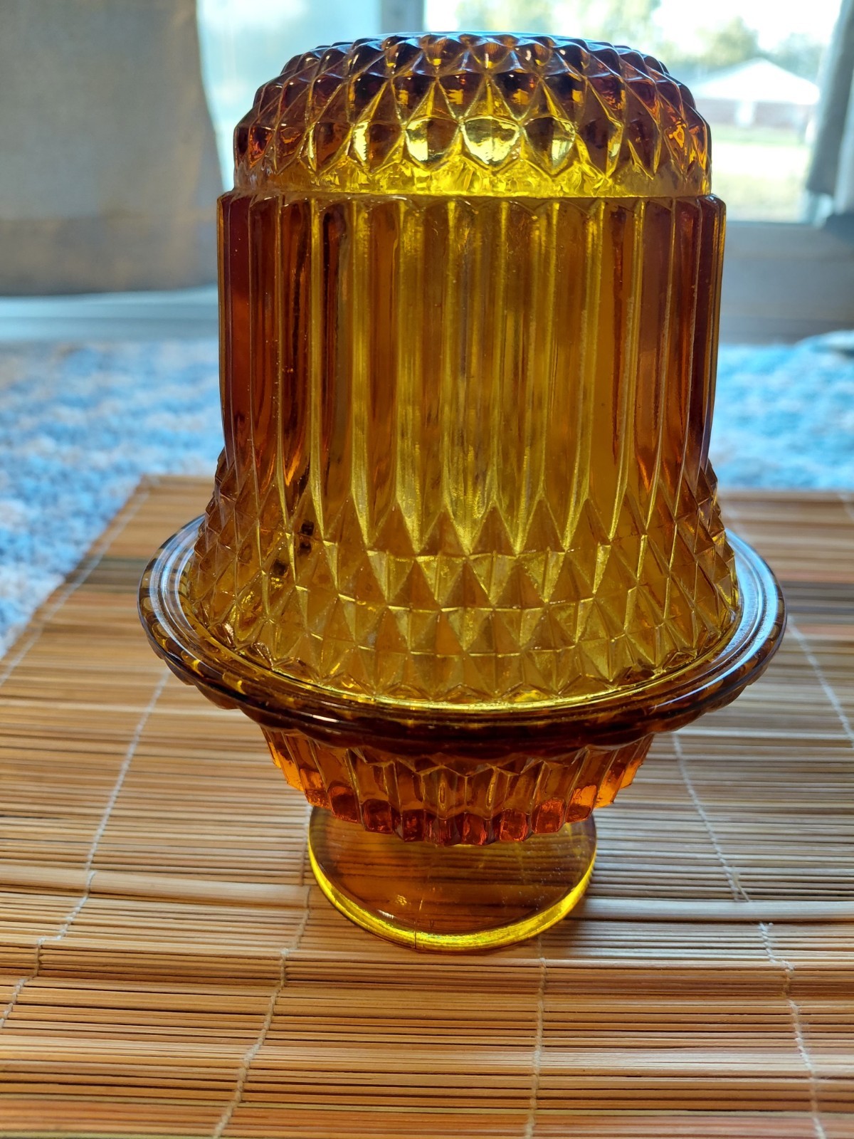 Indiana Glass Vintage Amber Diamond Point Fairy Lamp EUC Autumn Halloween Cozy Indiana Glass Vintage Amber Diamond Point Fairy Lamp EUC Autumn Halloween Cozy