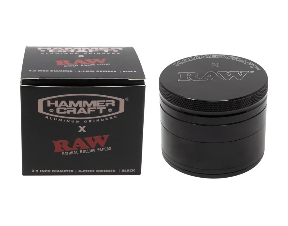 RAW X Hammercraft 4-Piece Herb Grinder Aluminum Black 2.2"