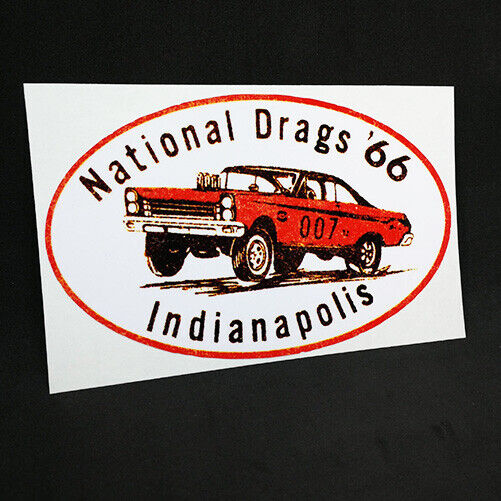NATIONAL DRAGS '66 INDIANAPOLIS Vintage Style DECAL / STICKER, rat rod, racing