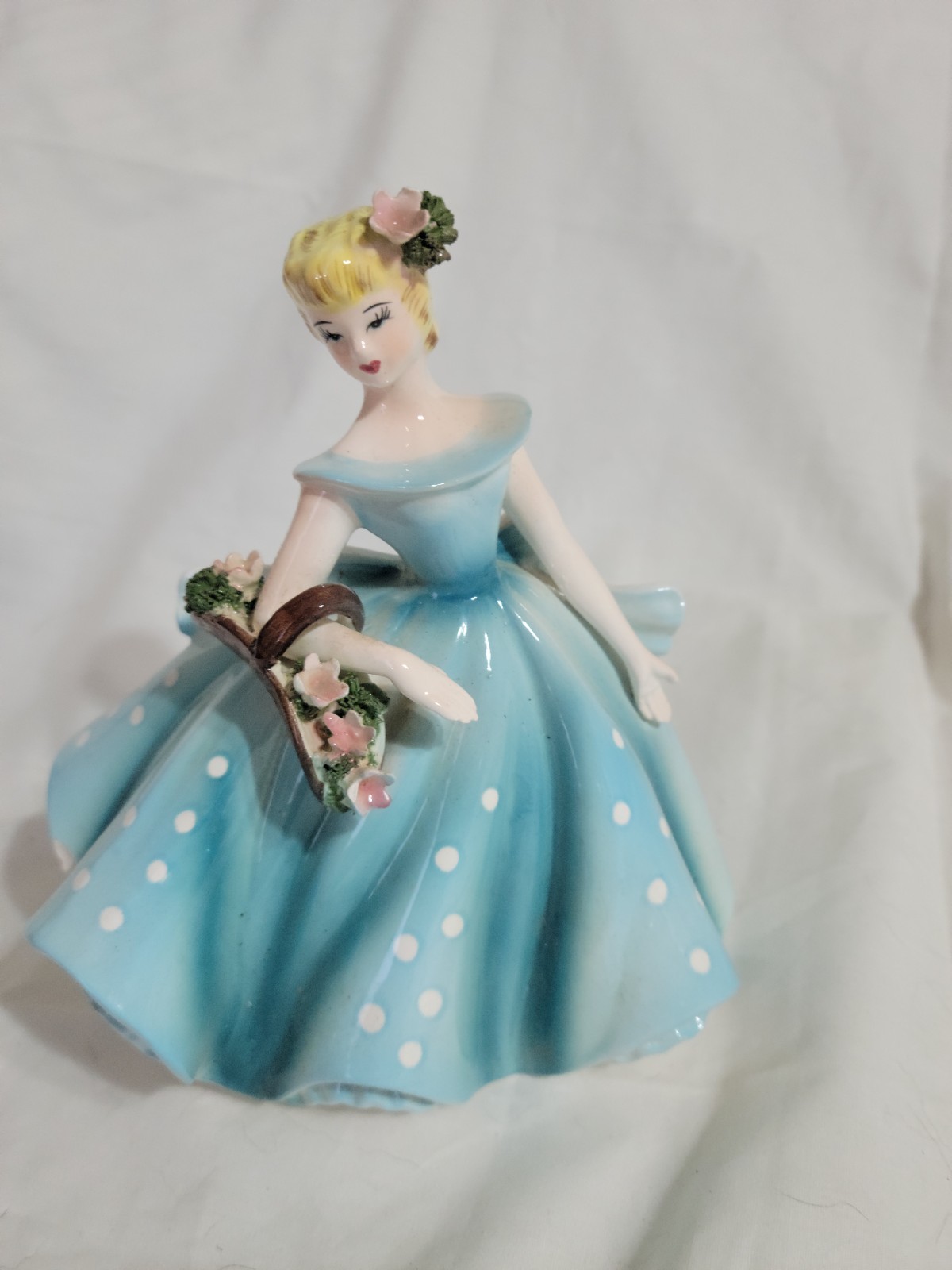 Vntg Lefton Planter Girl w/Flower Basket 7"Ht × 6 1/2" Vntg Lefton Planter Girl w/Flower Basket 7"Ht × 6 1/2"