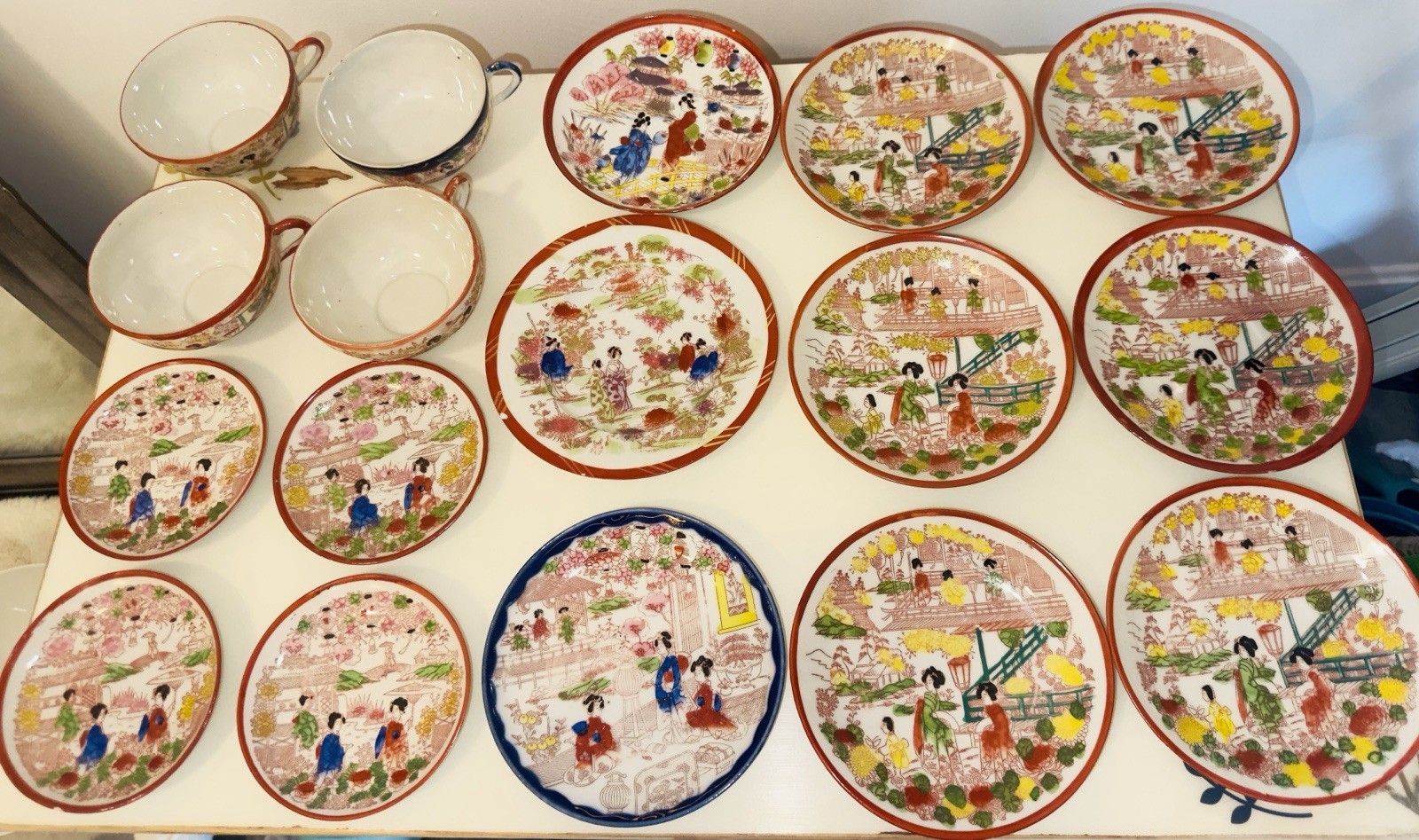 24 Piece Vintage Japanese Kutani Style Geisha Ware Porcelain Lot Hand Painted