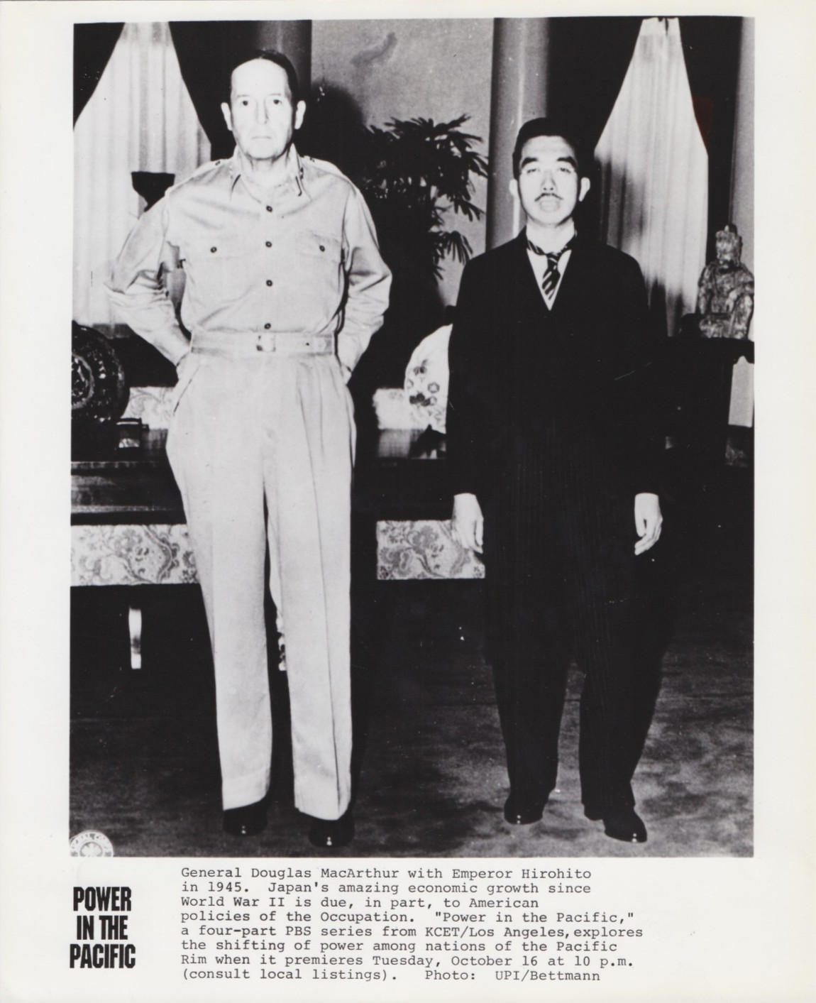 1991 Press Photo Iconic Emperor Hirohito and General Douglas MacArthur in 1945