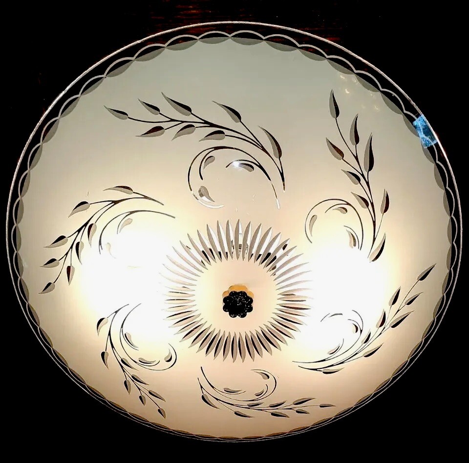 Vintage 1960's-70's MCM Retro Wheat Designer Round Glass Shade Light Fixture Vintage 1960's-70's MCM Retro Wheat Designer Round Glass Shade Light Fixture