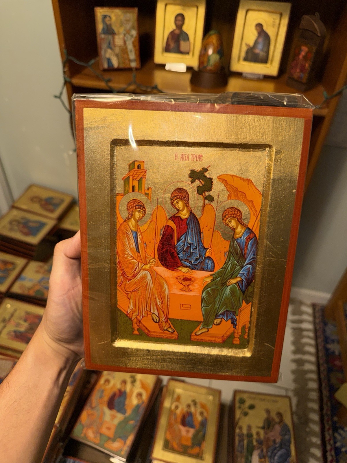 Holy Trinity Orthodox Icon 18kt Gold Leaf Carved Wood (handmade) 18x24cm