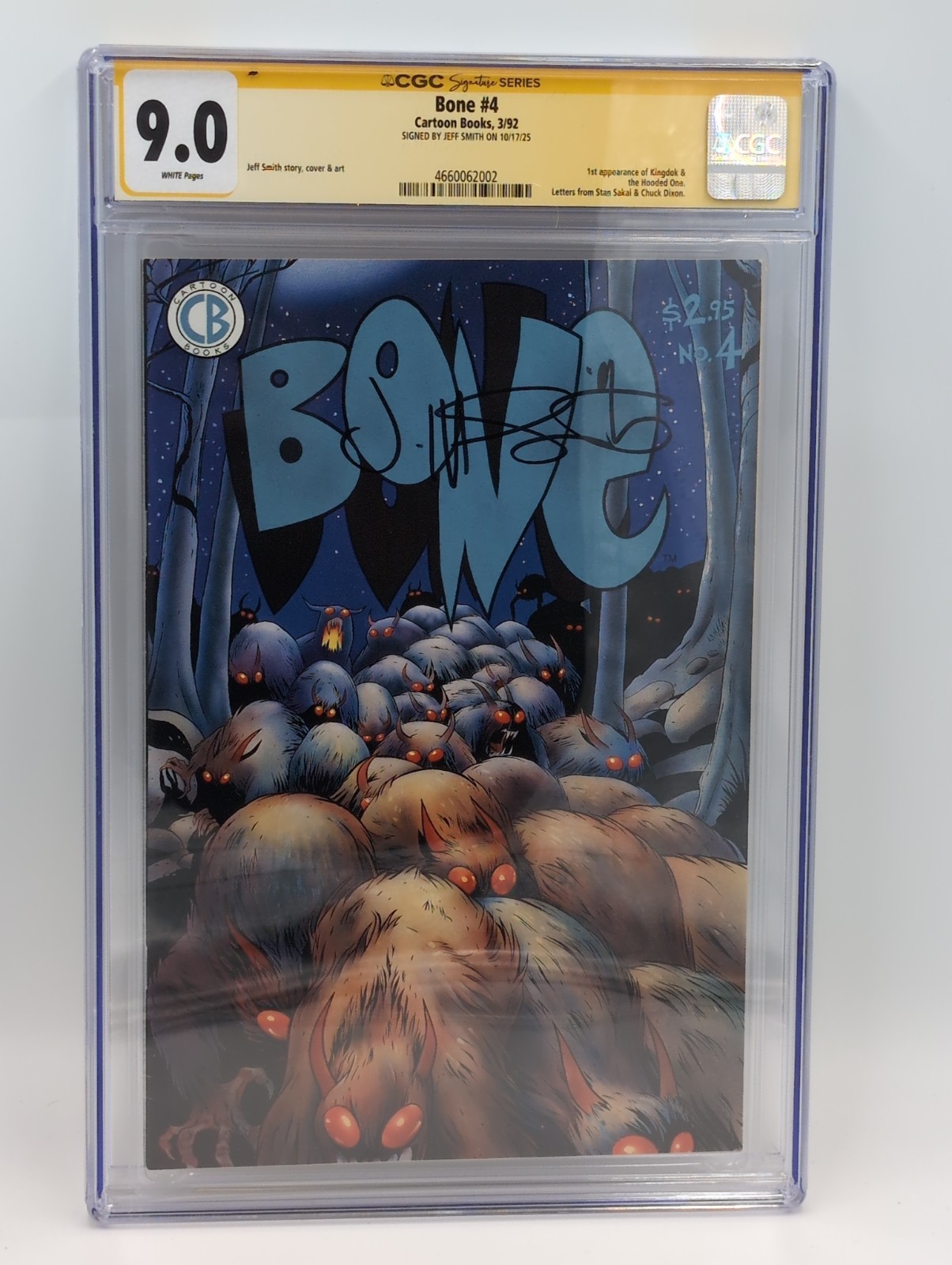Bone #4 CGC 9.0 White - Cartoon Books - FIRST PRINT - Jeff Smith HTF Bone #4 CGC 9.0 White - Cartoon Books - FIRST PRINT - Jeff Smith HTF
