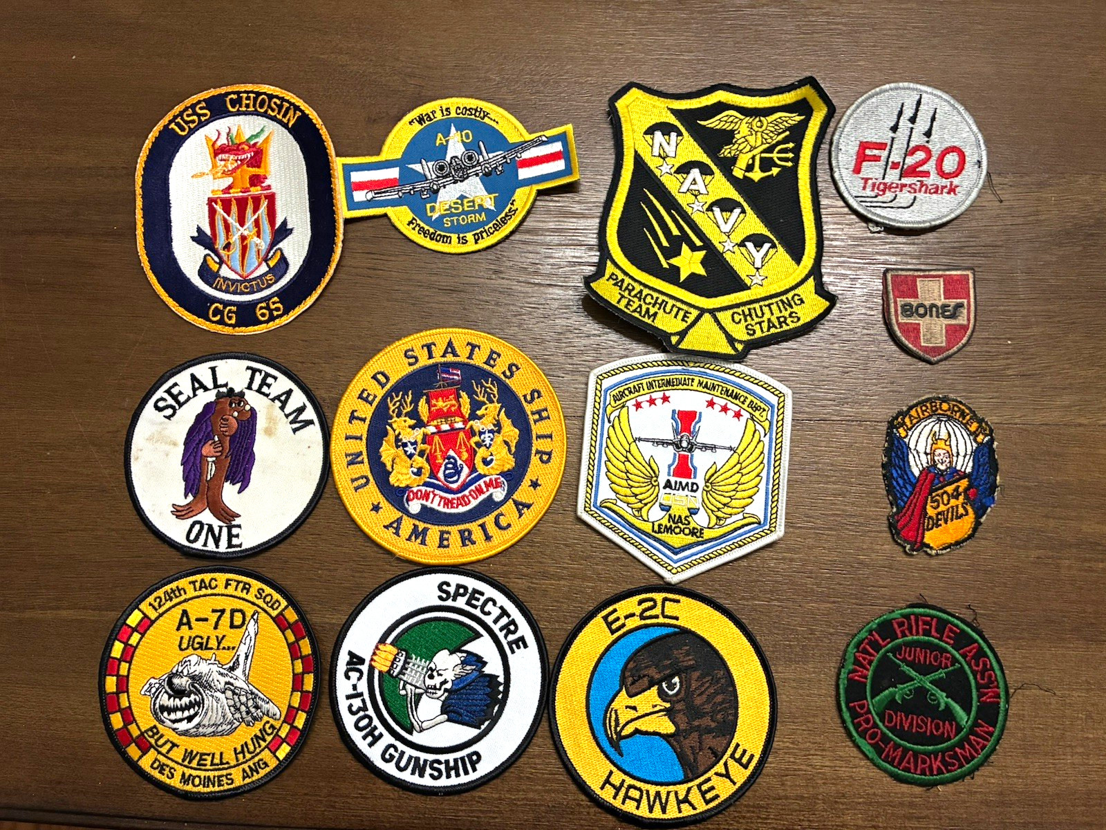 Military Patches Lot - USS Chosin CG-65, SEAL Team One, AC-130H, A-7D Military Patches Lot - USS Chosin CG-65, SEAL Team One, AC-130H, A-7D