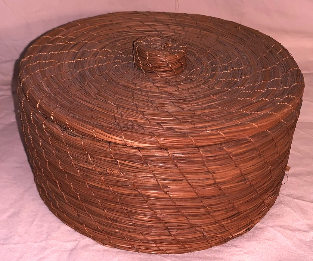 Nice Vintage  8"  Covered  Pine Needle  Basket