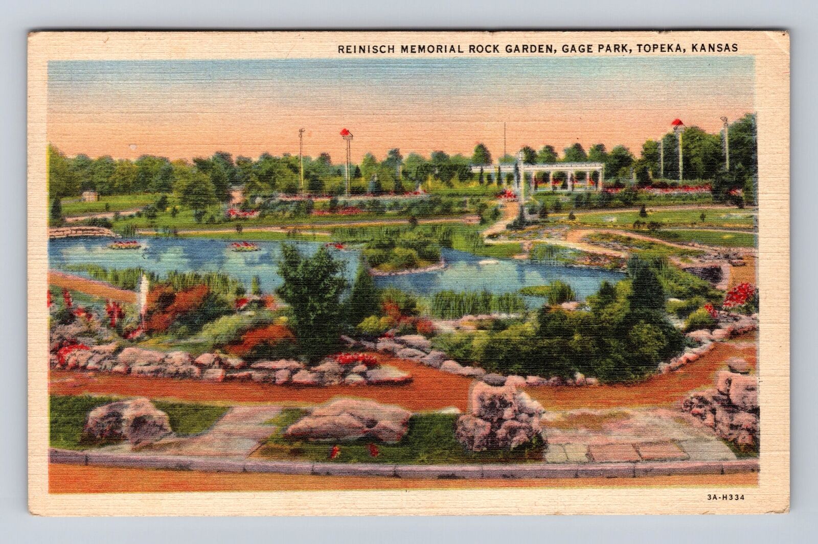 Topeka KS-Kansas, Gage Park, Reinisch Mem Rock Garden, Vintage Souvenir Postcard