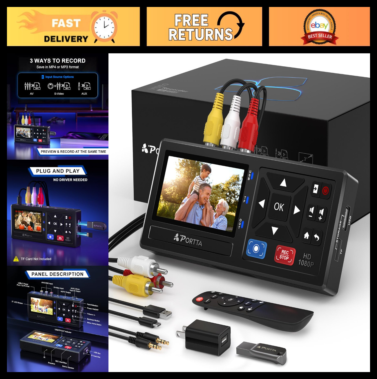 Portta VHS to Digital Converter with 128GB USB3.0 Flash Drive, Video to Digital Portta VHS to Digital Converter with 128GB USB3.0 Flash Drive, Video to Digital