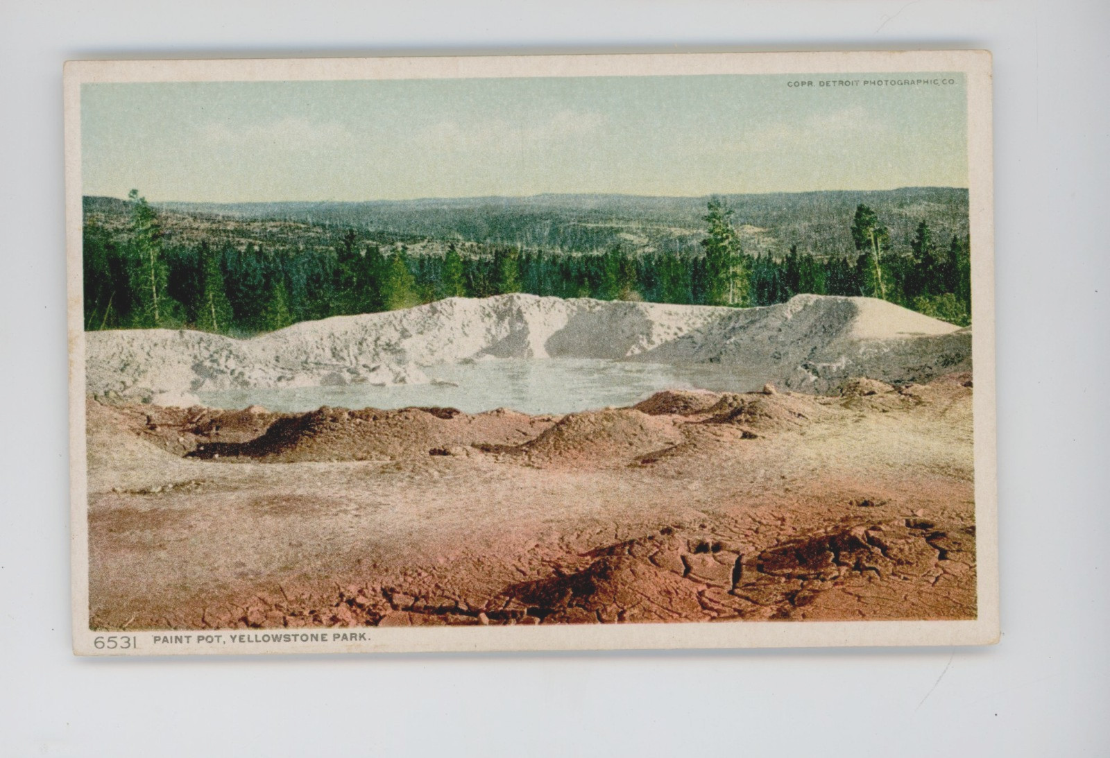 Vintage Postcard Phostint Yellowstone Unposted White Border Paint Pot #6531 Vintage Postcard Phostint Yellowstone Unposted White Border Paint Pot #6531