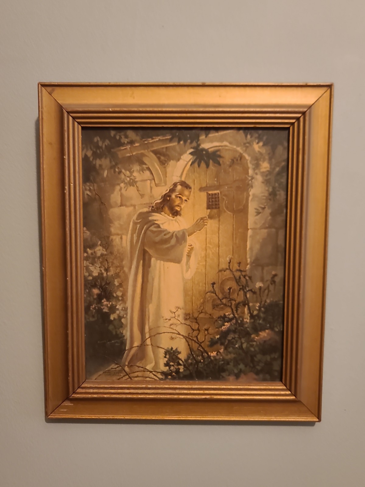 Vintage 1942 Jesus Christ Knocking At The Door Home  Framed Lithograph 10x12