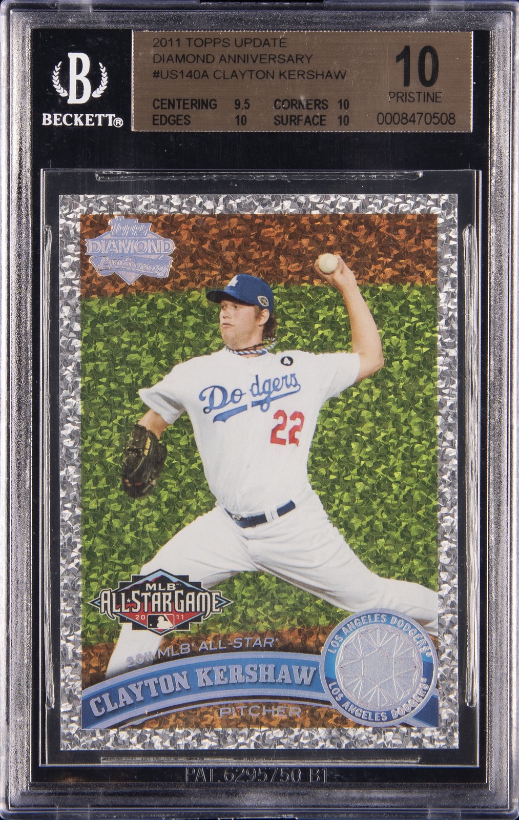 2011 TOPPS UPDATE DIAMOND ANNIVERSARY #US140A CLAYTON KERSHAW BGS 10 2011 TOPPS UPDATE DIAMOND ANNIVERSARY #US140A CLAYTON KERSHAW BGS 10