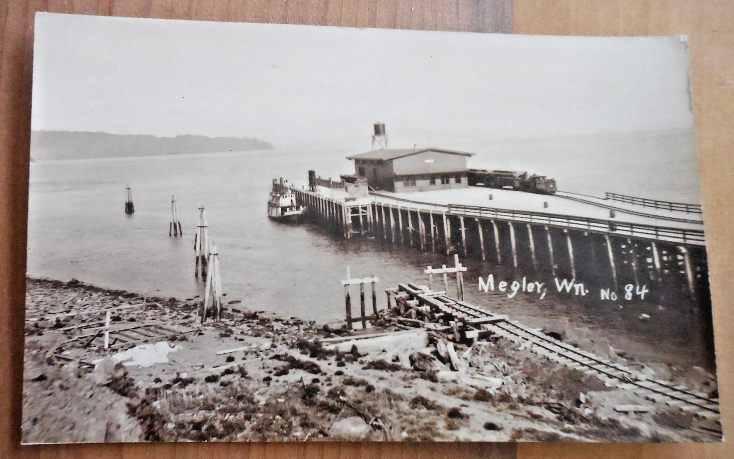 Megler Washington Ferry Train Dock Pier Real Photo Postcard RPPC