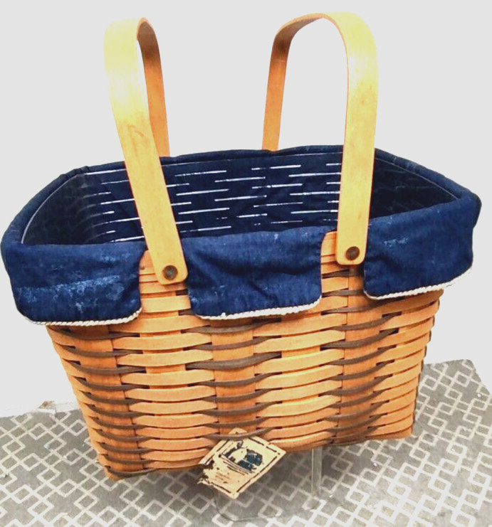 Longaberger 1990 Heartland Getaway Combo Royal Blue Fabric Insert 2Handle Basket Longaberger 1990 Heartland Getaway Combo Royal Blue Fabric Insert 2Handle Basket