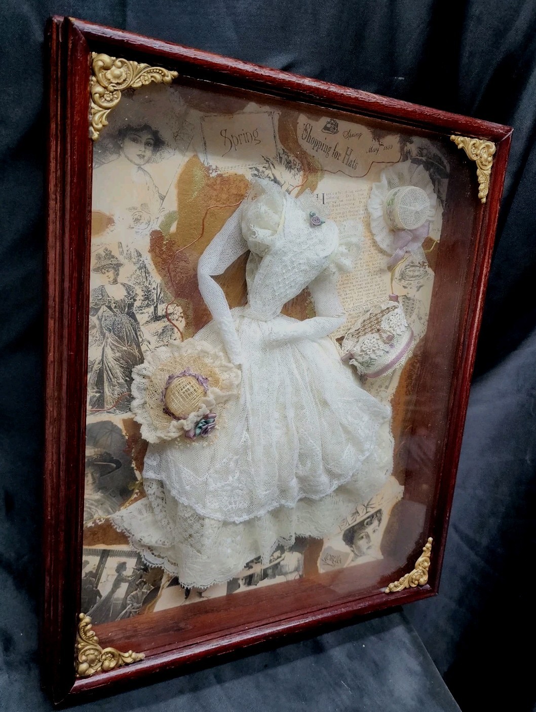 15" Lorella Collections Spring Shadow Box Victorian Style Framed 1994 White Lace