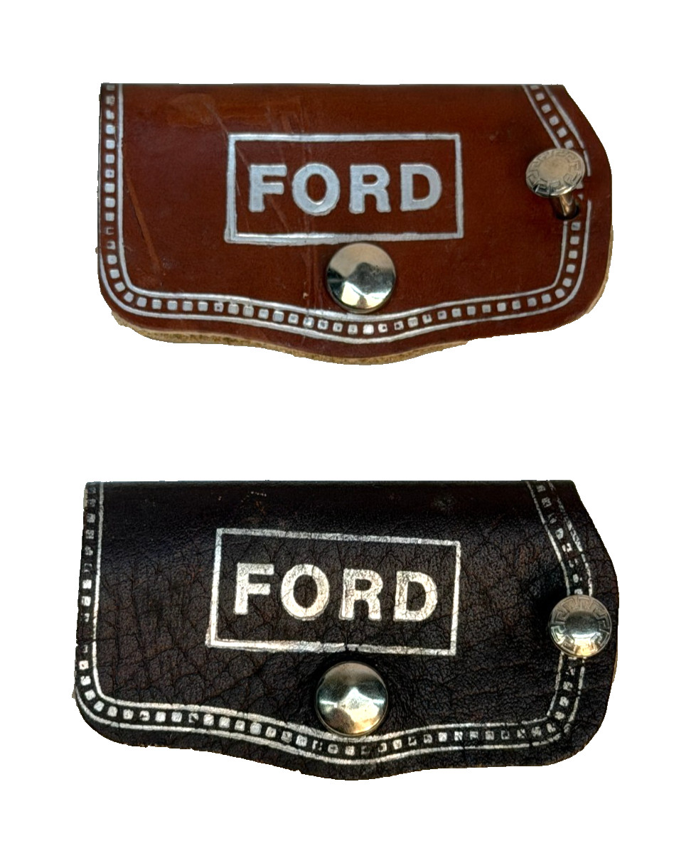 VTG New Carlton Ford Leather Key Fob Wallet Promotional Automobile Brown Black