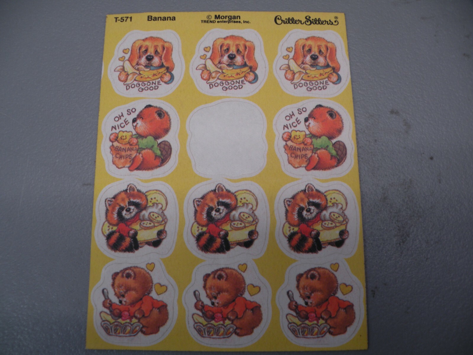Rare Vintage 80's Trend Scratch n Sniff Critter Sitter Banana Sticker Missing 1 Rare Vintage 80's Trend Scratch n Sniff Critter Sitter Banana Sticker Missing 1