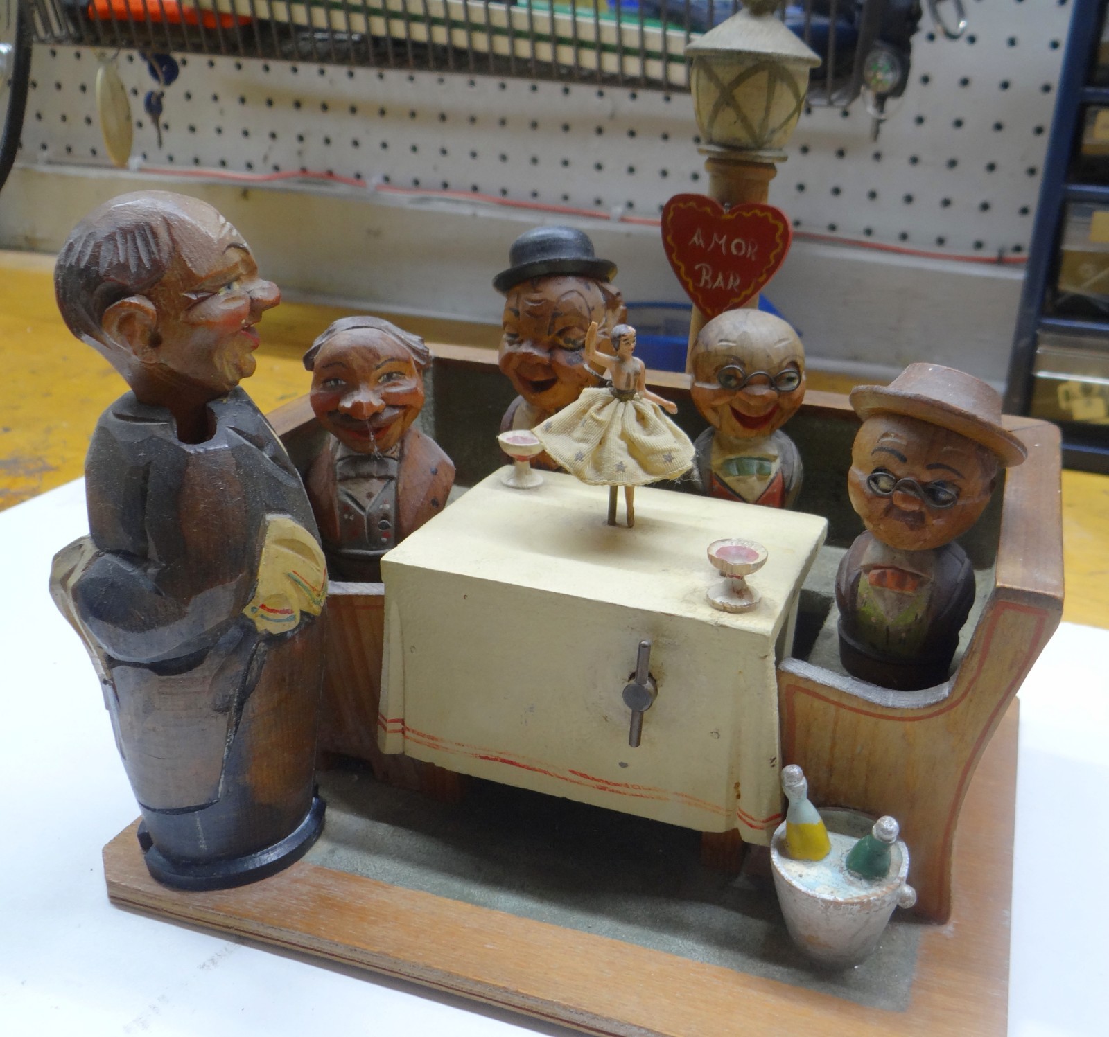 Vintage Anri Amor Bar Set & Music Box Carved Stoppers Bottle Opener Corkscrew