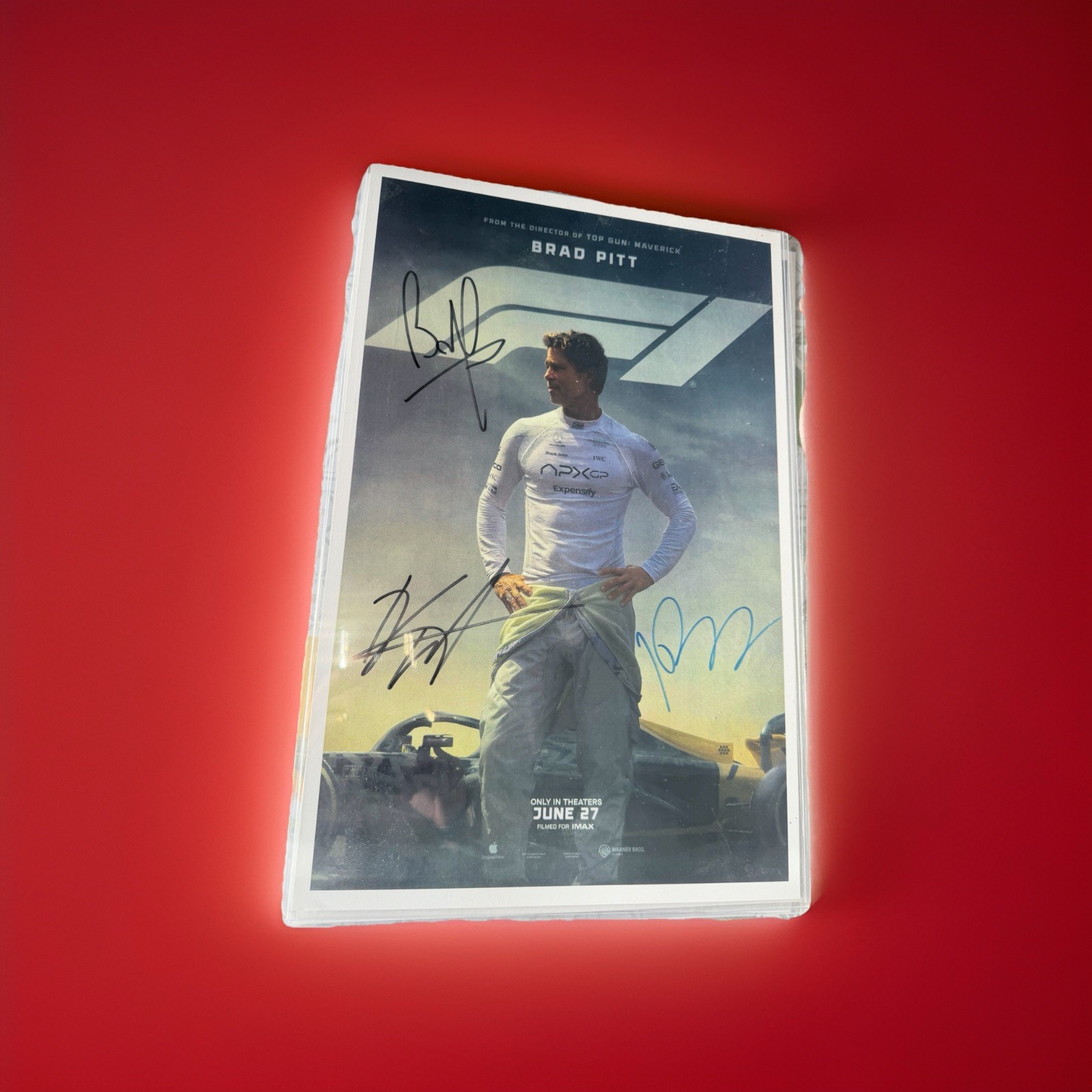 Signed Brad Pitt, Damson Idris and Javier Bardem Poster With Oleogram 28x43cm Signed Brad Pitt, Damson Idris and Javier Bardem Poster With Oleogram 28x43cm