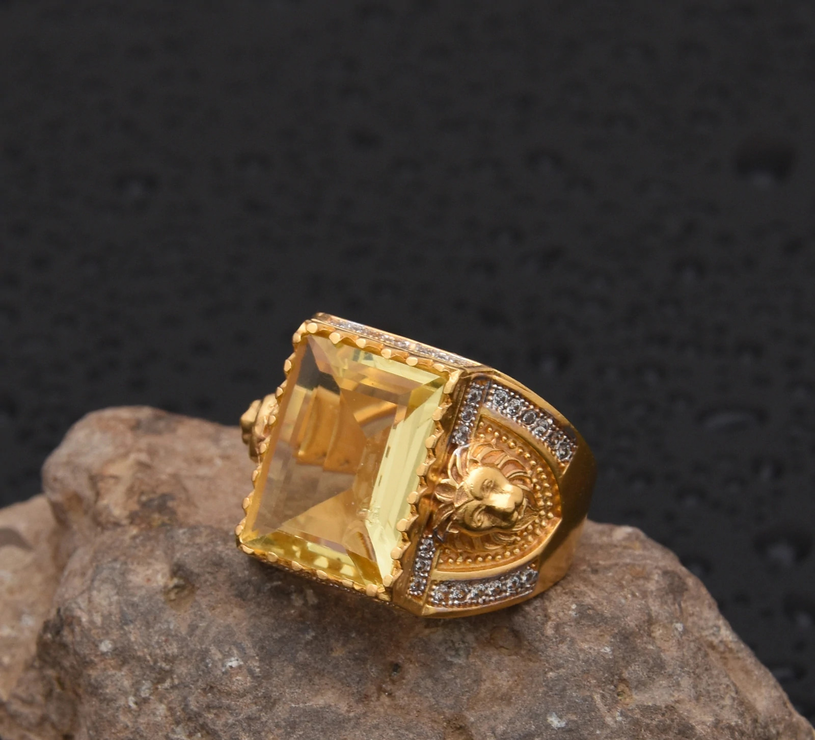 1 Gram Gold Forming Yellow Stone with Diamond Best Quality Ring 1 Gram Gold Forming Yellow Stone with Diamond Best Quality Ring