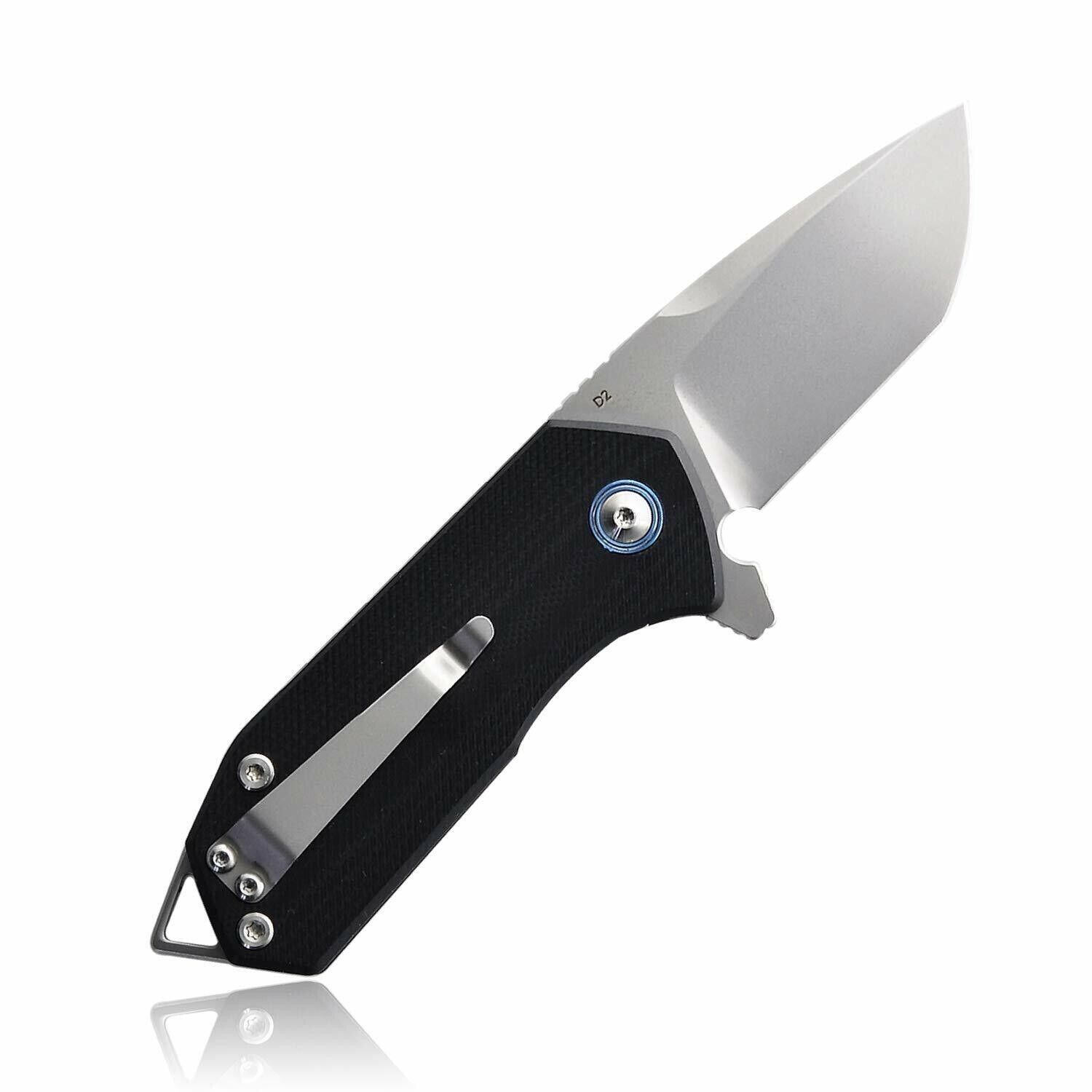 KUBEY KU203 Linerlock Pocket Knife Black G10 Handle Plain D2 Edge KU203A