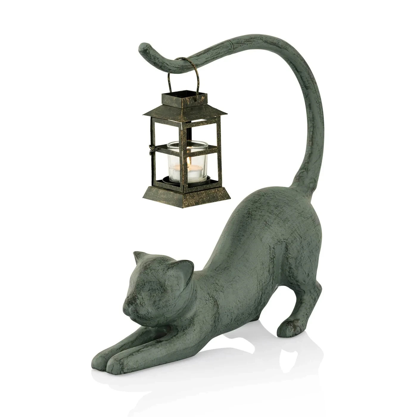 Stretching Cat Garden Lantern Aluminum Iron Glass Outdoor Yard Light Decorative