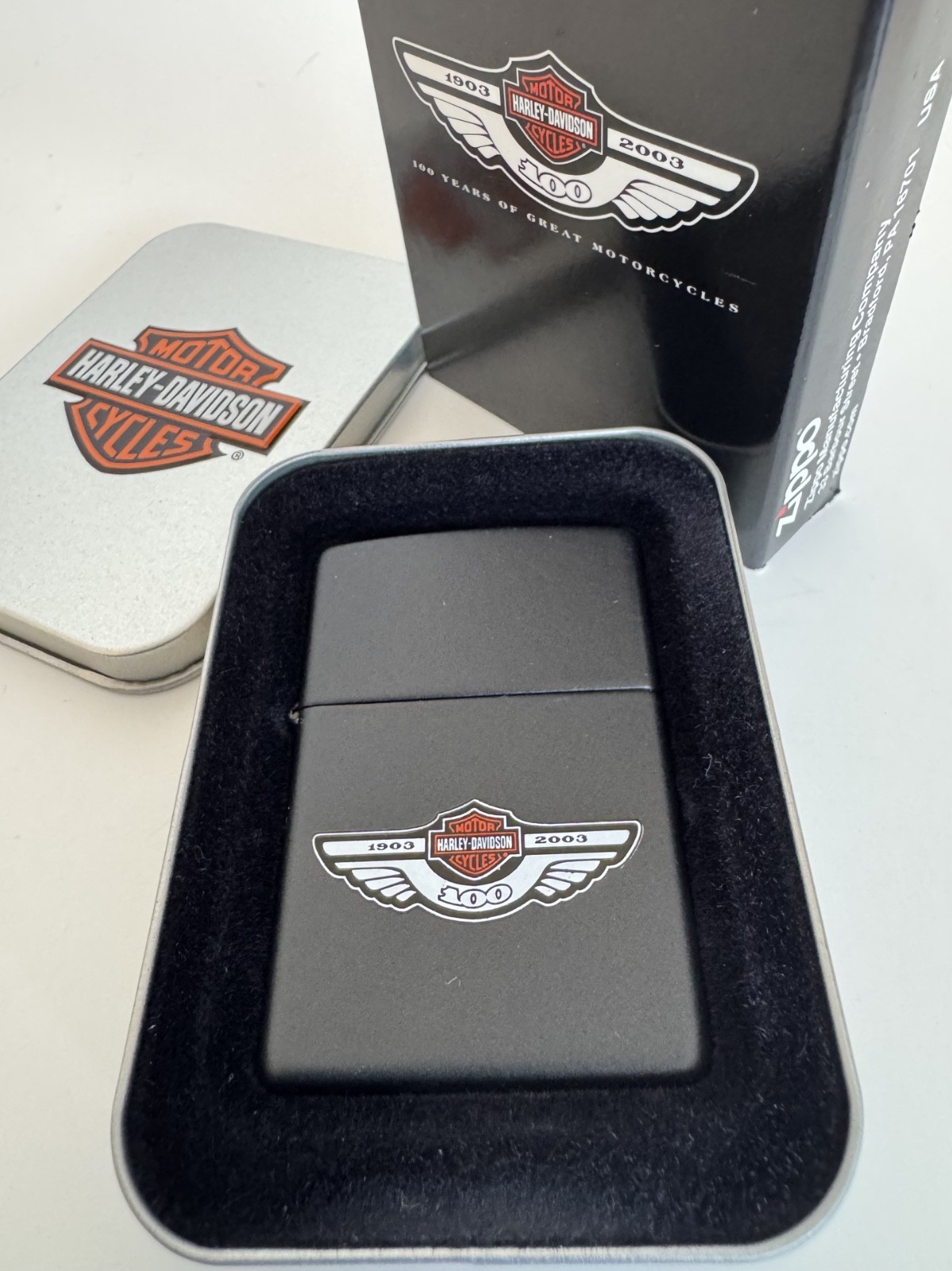 VTG Harley Davidson 100th Anniversary Zippo Lighter Matte Black 97961-03V NOS 02 VTG Harley Davidson 100th Anniversary Zippo Lighter Matte Black 97961-03V NOS 02