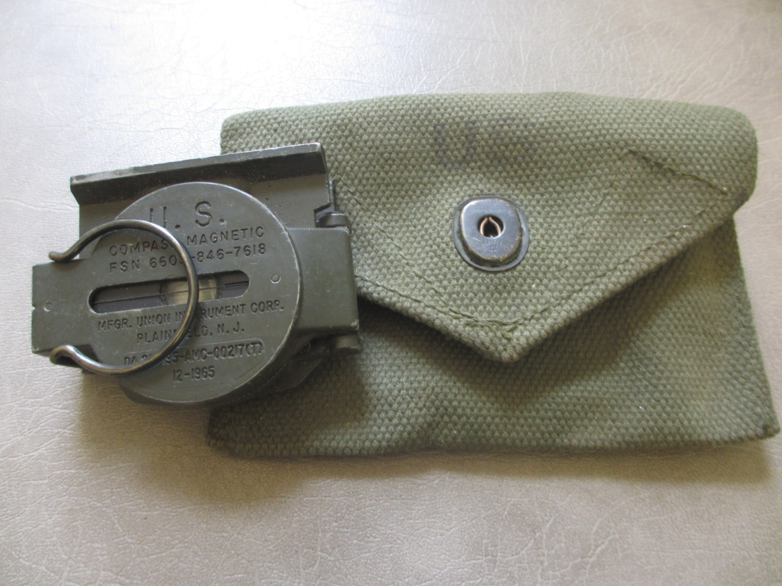 US M1950 Lensatic Compass 1965 Union Instrument Vietnam War Era Original Pouch