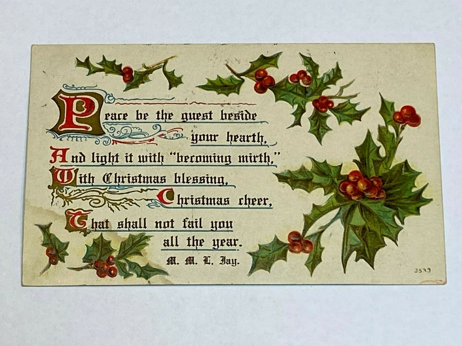 Peace Be the Guest M M C Day Antique Christmas Postcard Vintage Holiday 1910 Old Peace Be the Guest M M C Day Antique Christmas Postcard Vintage Holiday 1910 Old