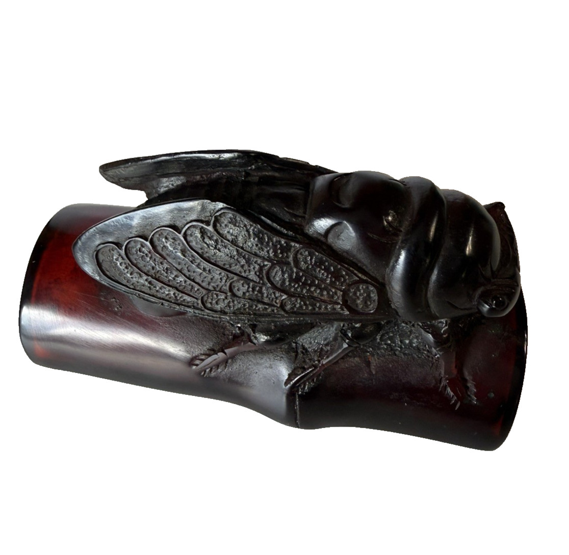 Vintage Cherry Amber Cicada Bamboo Paperweight Carving Inclusions Tiger Amber Vintage Cherry Amber Cicada Bamboo Paperweight Carving Inclusions Tiger Amber