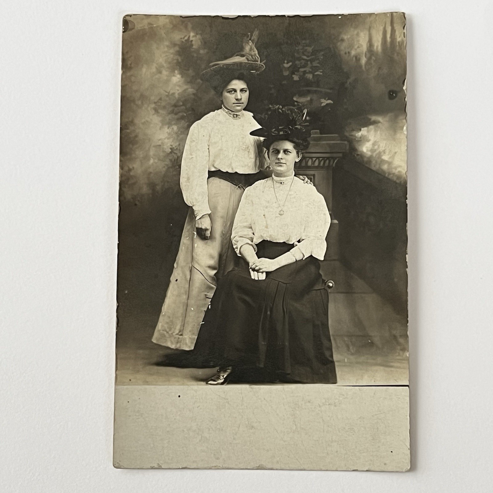 Antique RPPC Real Photograph Postcard Beautiful Affectionate Young Women Big Hat Antique RPPC Real Photograph Postcard Beautiful Affectionate Young Women Big Hat