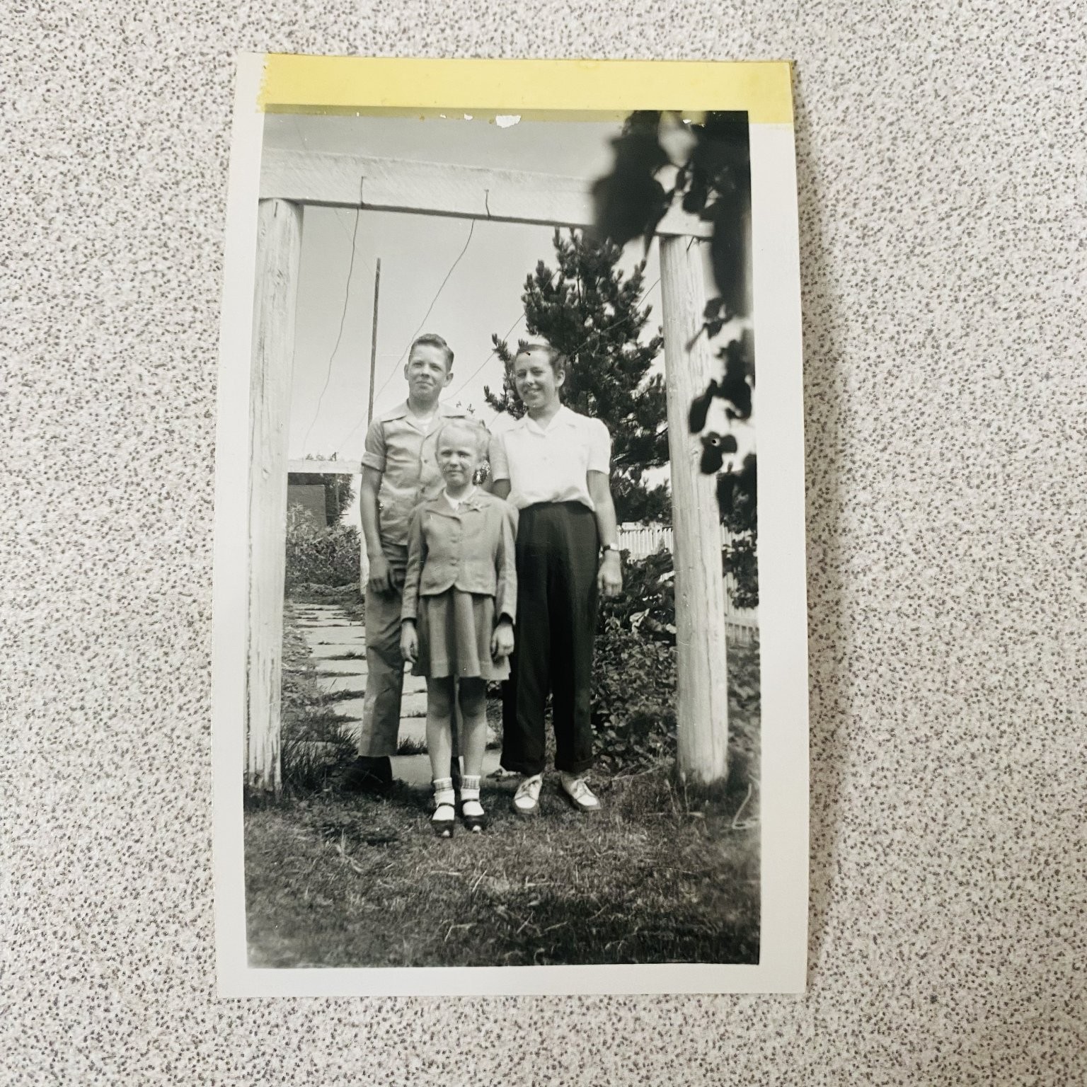 Family Portrait 1946 Snapshot Photograph Three People Americana Candid