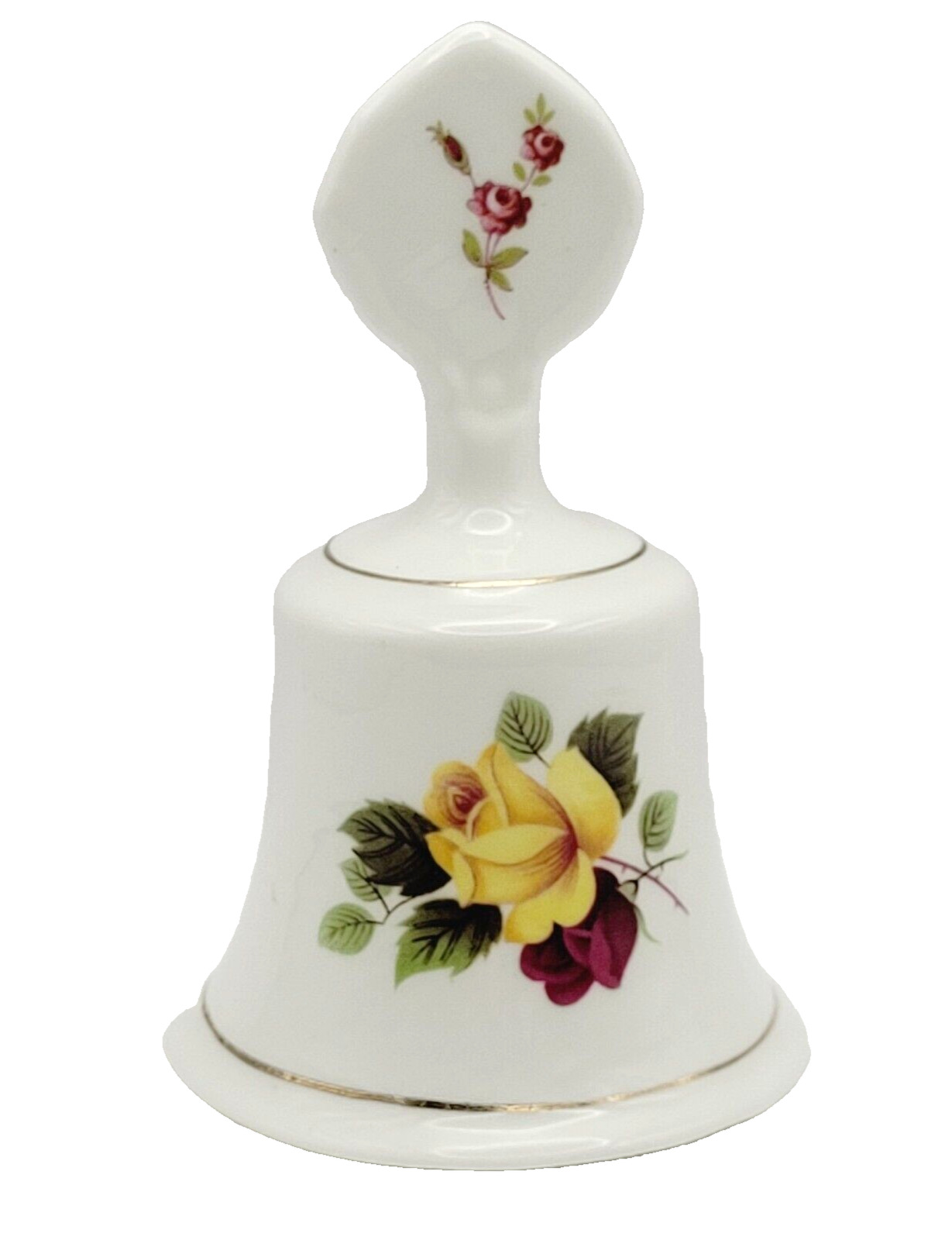 Staffordshire Fine Bone China Bell Yellow Rose Floral with Gold Gilding