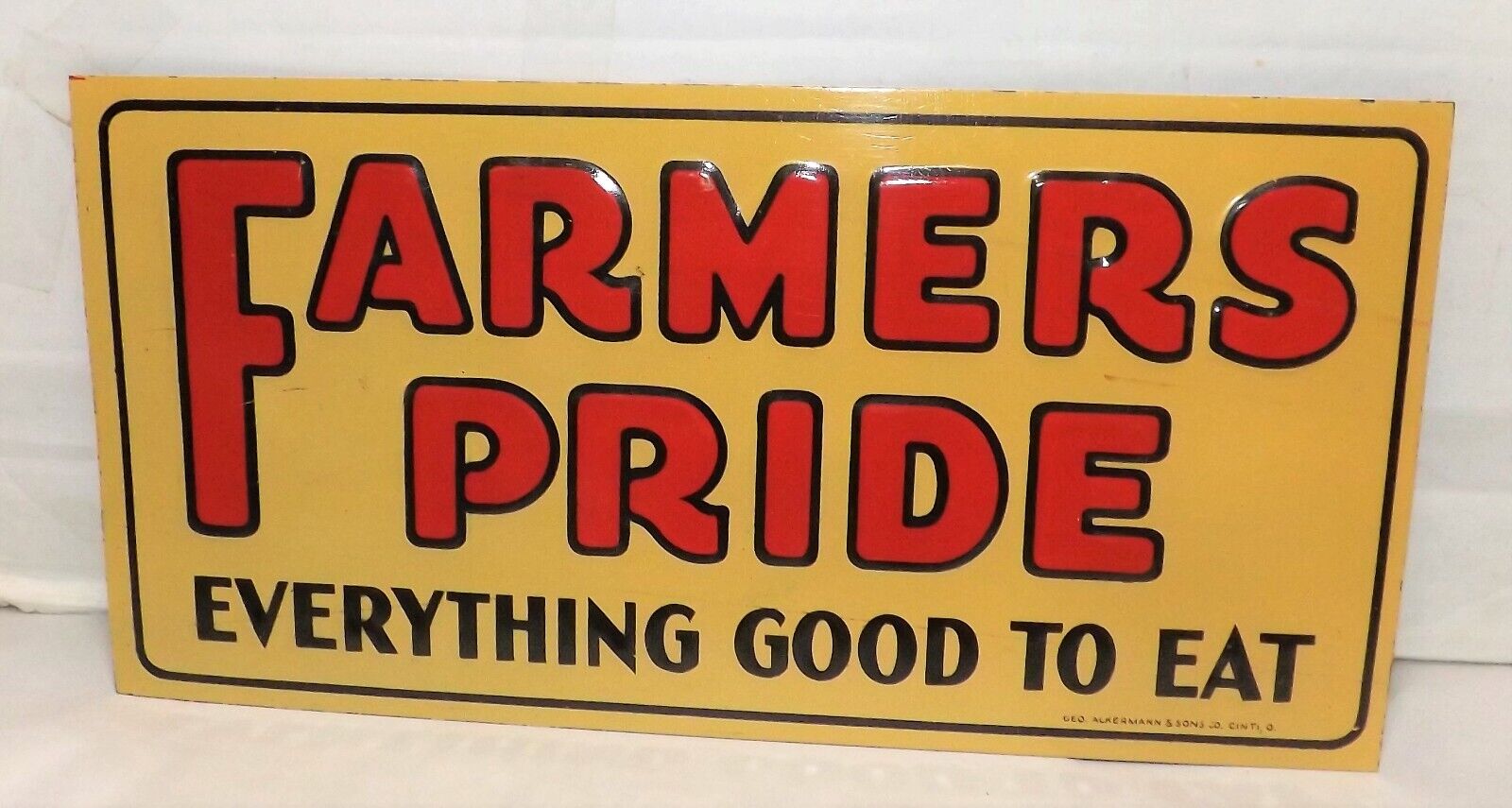 VINTAGE 1930\'S FARMERS PRIDE EMBOSSED NOS TIN SIGN