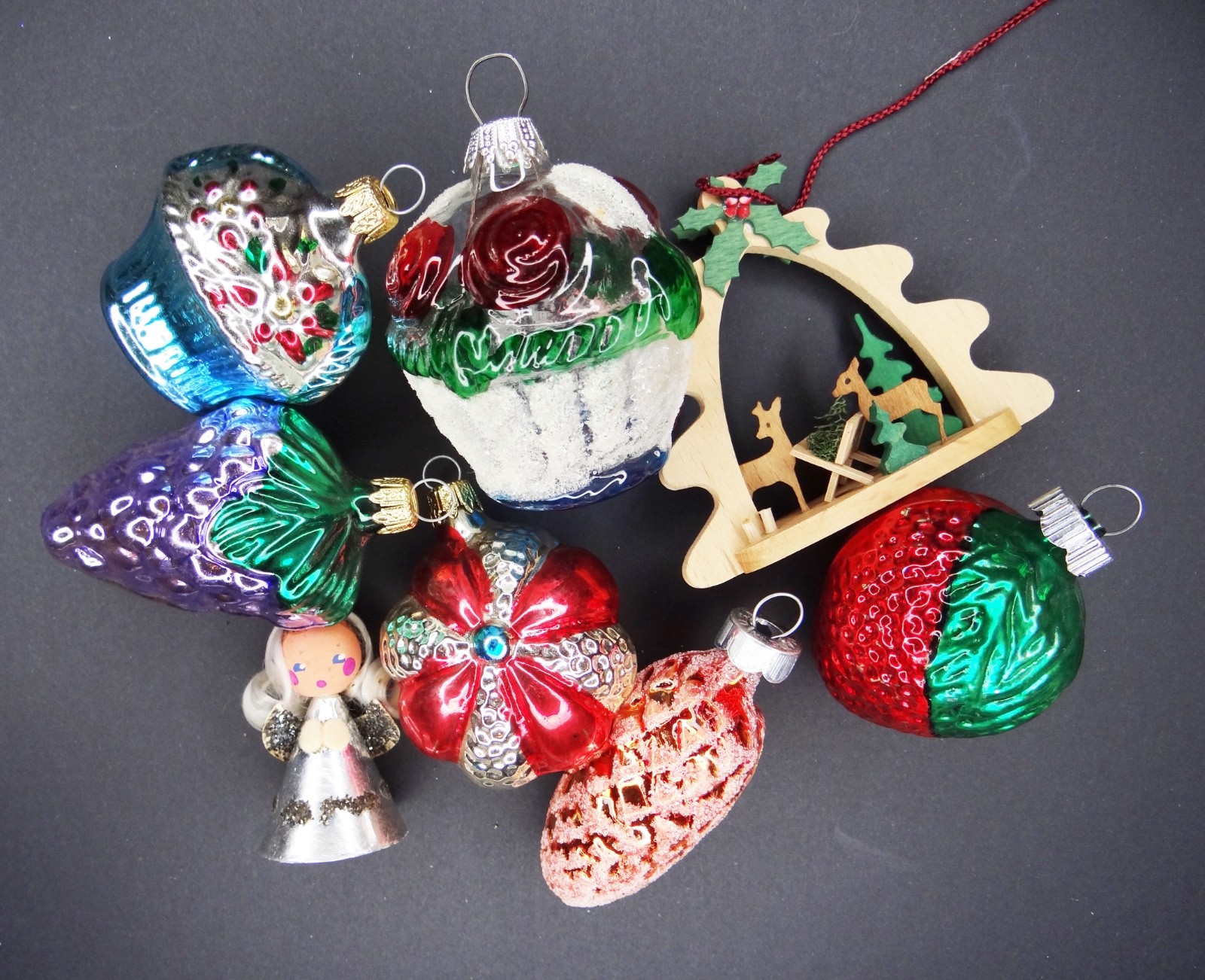 8 Vintage Mercury Glass/ wood Christmas Ornaments Mixed 8 Vintage Mercury Glass/ wood Christmas Ornaments Mixed
