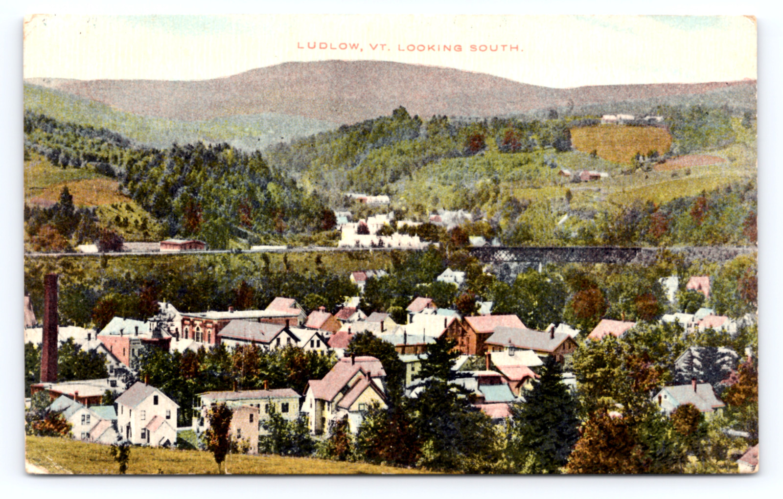 c1914 Looking South Over Village & Mountains Ludlow VT Postcard Scenic Railroad c1914 Looking South Over Village & Mountains Ludlow VT Postcard Scenic Railroad