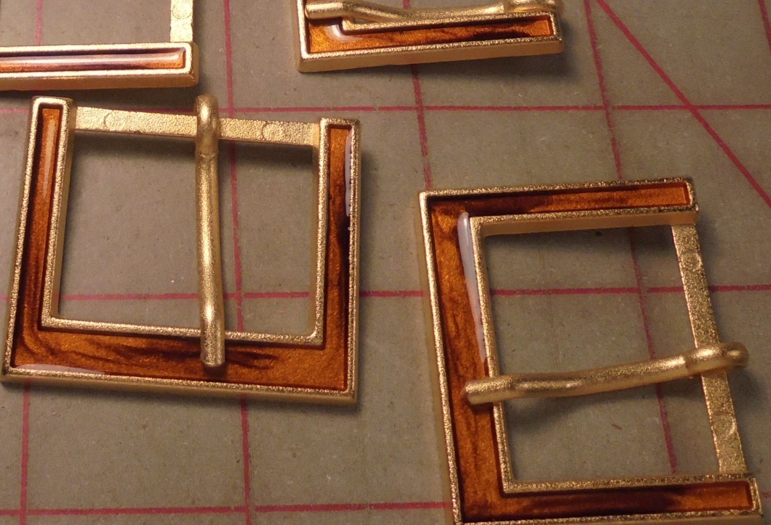 4 Large Fine Italian Metal And Enamel Buckles Gold Topaz Brown Enamel 1-1/8" 4 Large Fine Italian Metal And Enamel Buckles Gold Topaz Brown Enamel 1-1/8"
