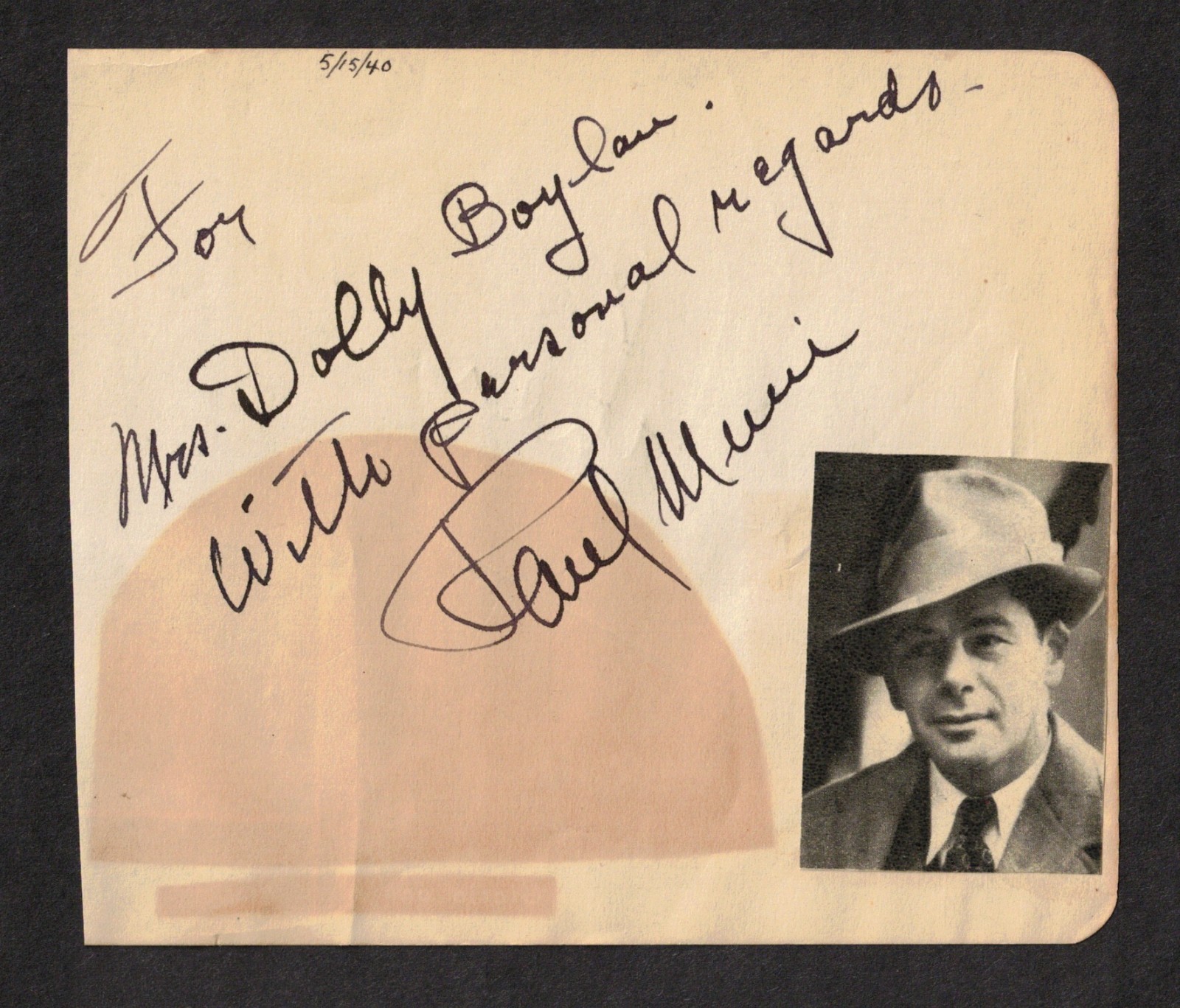 Paul Muni Actor Original Signed Autograph Album Page Scarface Dated 1940 Paul Muni Actor Original Signed Autograph Album Page Scarface Dated 1940