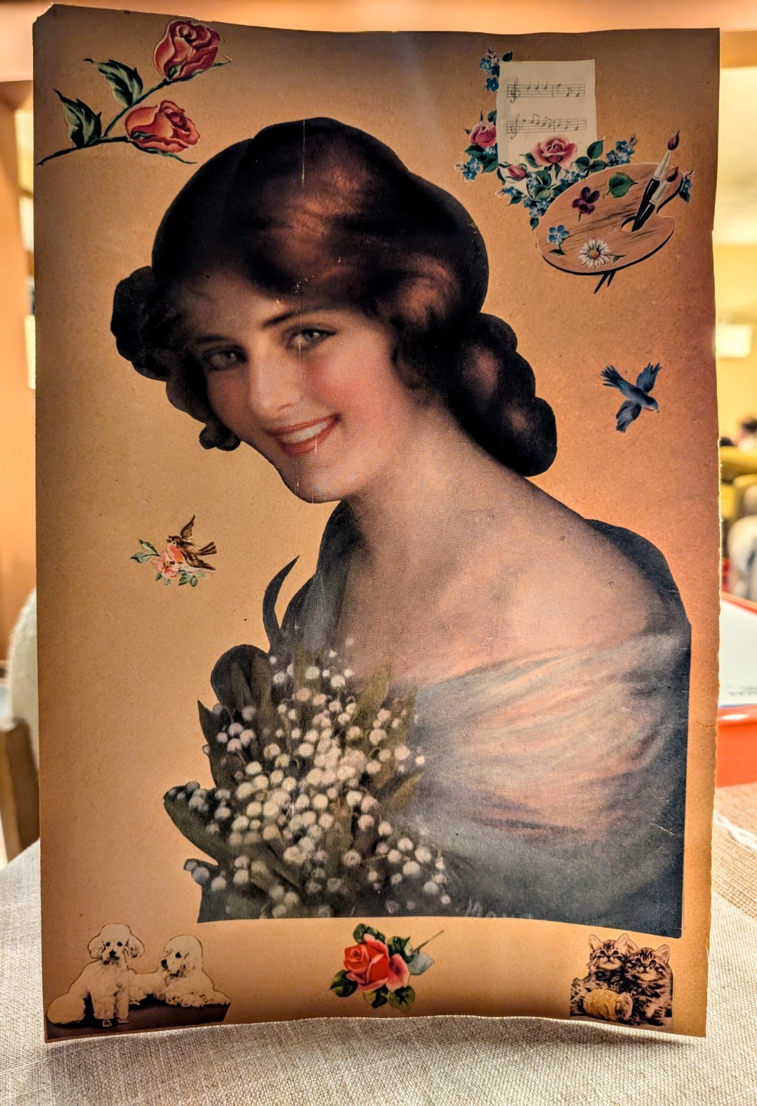 Antique Edwardian Scrapbook Page c1910–1925 Romantic Lady Portrait Antique Edwardian Scrapbook Page c1910–1925 Romantic Lady Portrait